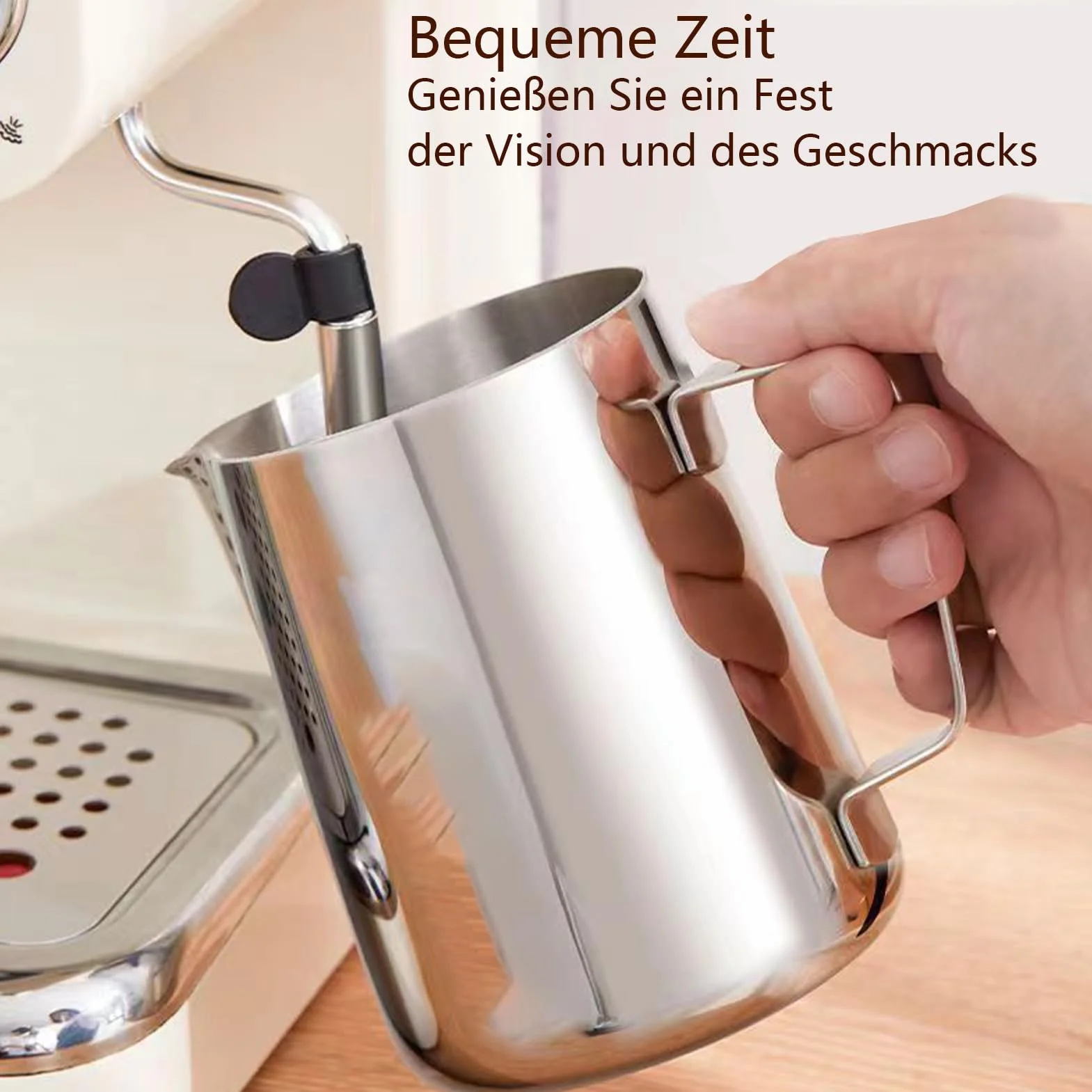 Dzbanek na mleko ze stali nierdzewnej 350 ml do latte art i spieniania mleka srebrny