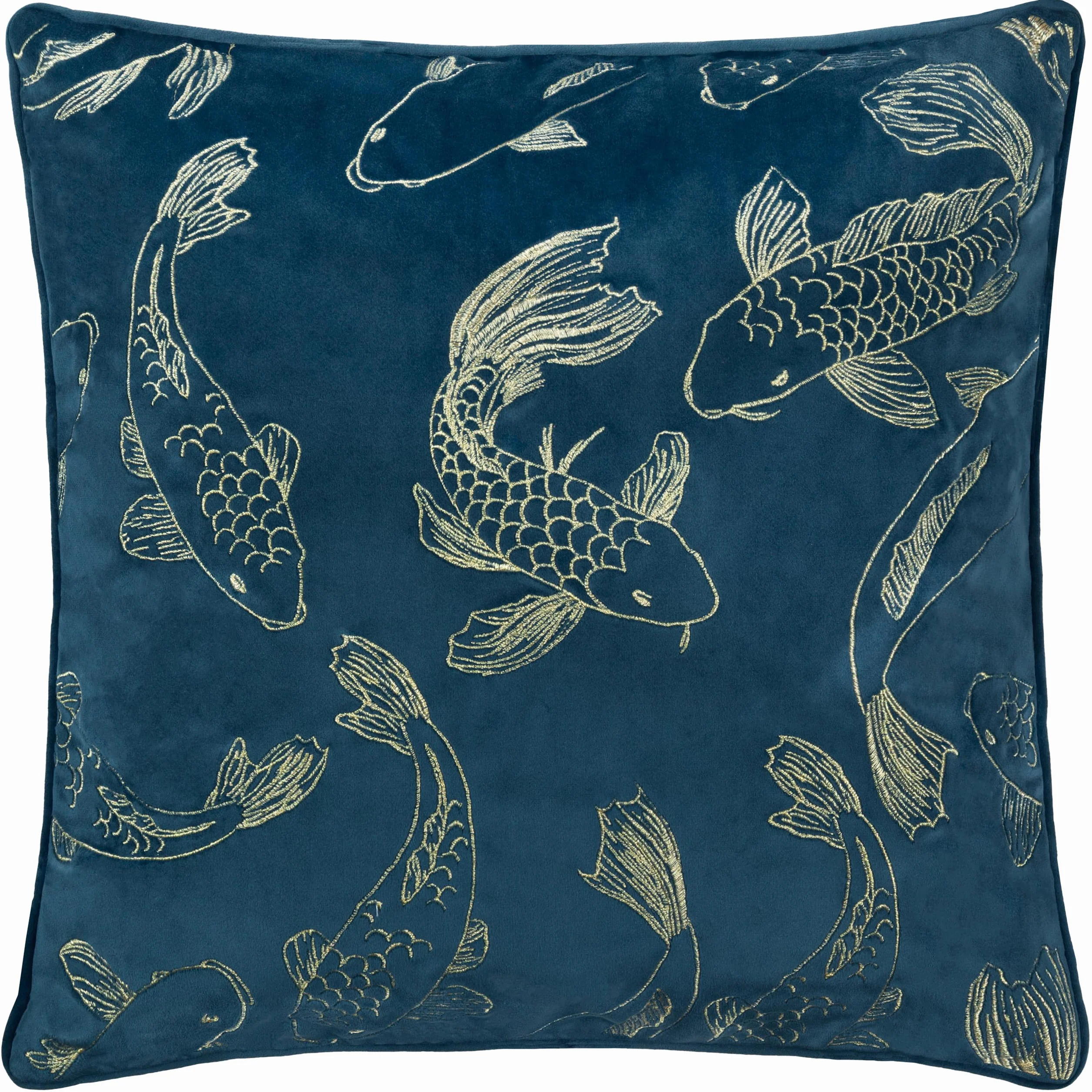 Paoletti Koi Pond haftowana aksamitna poszewka na poduszkę granatowa 50 x 50 cm