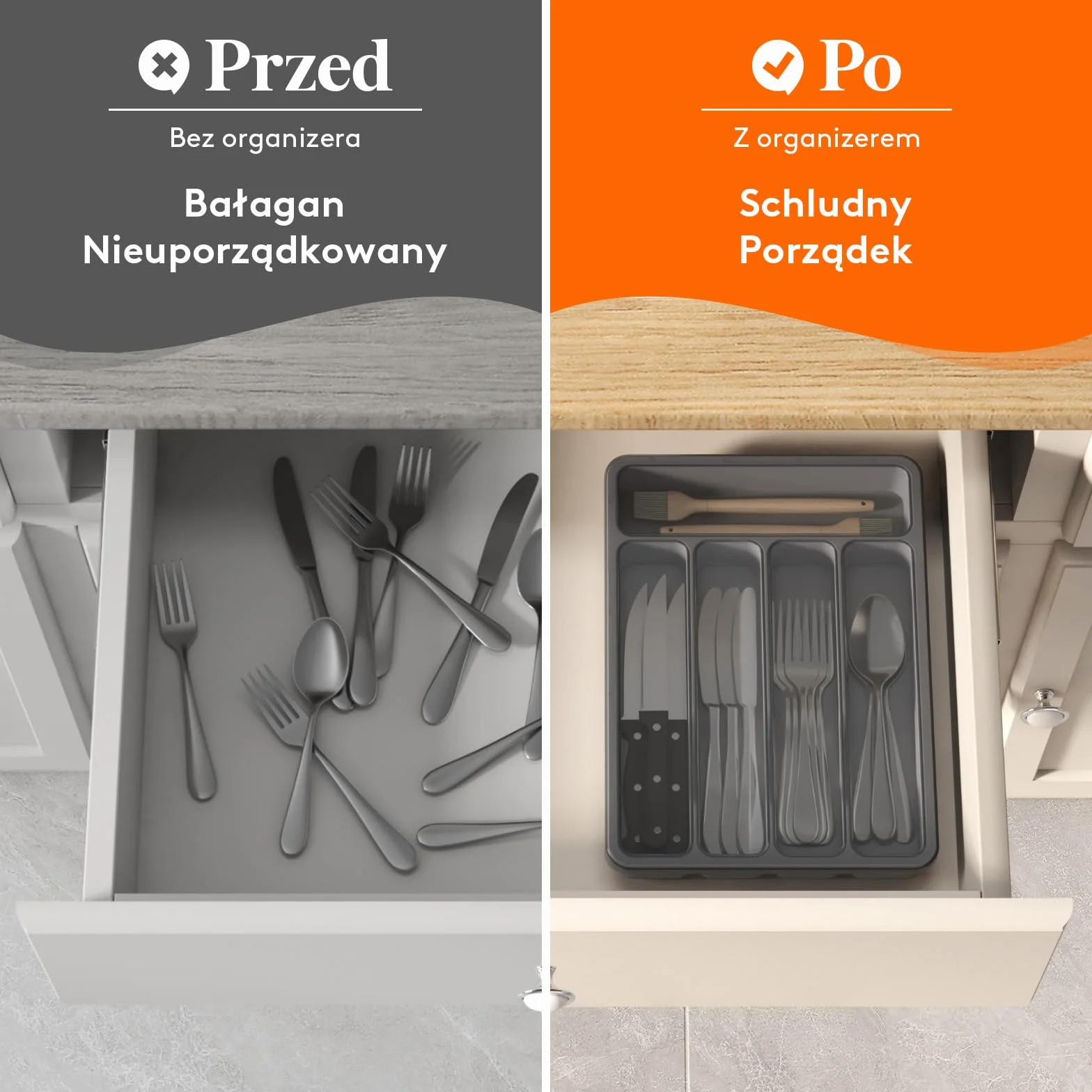 Lifewit Pojemnik na Sztućce do Szuflad 5 Przegródek Organizer Kuchenny z Tworzywa Sztucznego