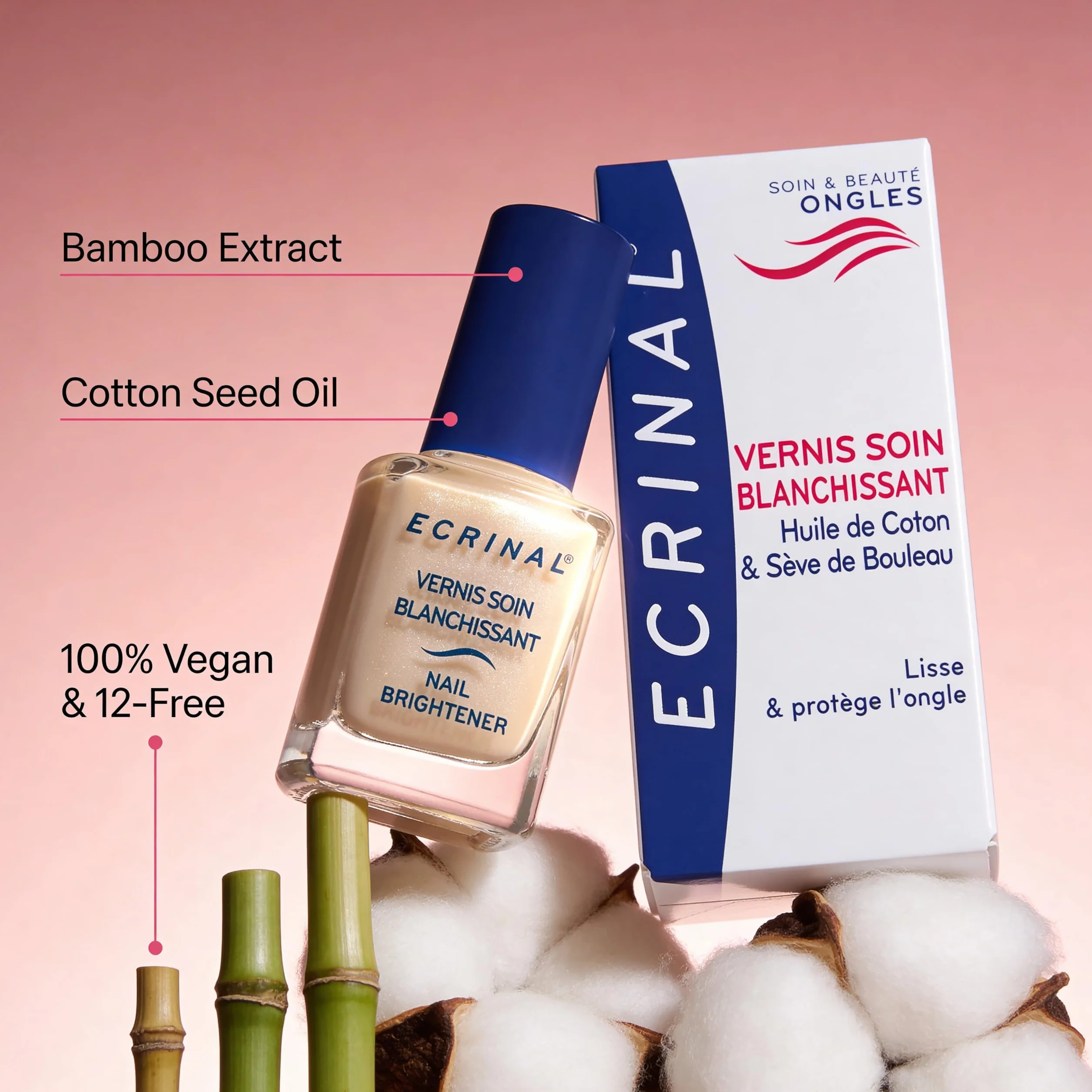 Ecrinal Nail Brightener, rozjaśniający lakier do pielęgnacji, wygładza i chroni paznokcie, 10 ml