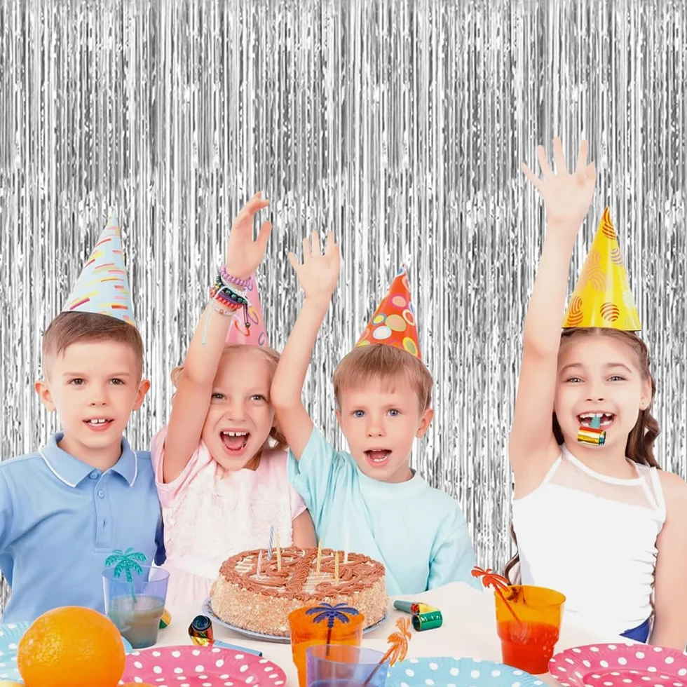 Srebrne zasłony lametowe 1m x 2m brokatowe imprezowe dekoracja