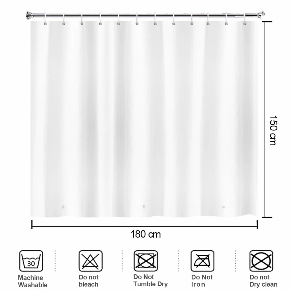 YISURE Krótka Zasłona Prysznicowa 150cm, Biała Zasłona Prysznicowa do Wanny, Wodoodporna Zasłona Prysznicowa do łazienki 180x150cm