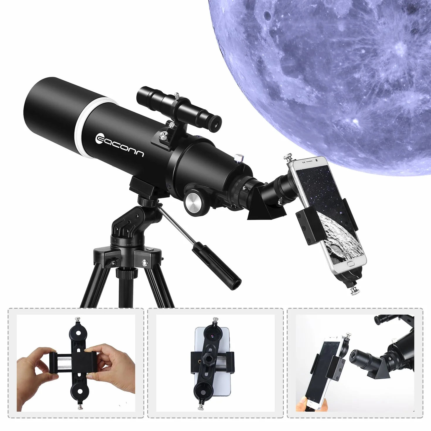 Teleskop, teleskop astronomiczny dla dorosłych, 80mm przysłona 600mm przenośny teleskop podróżny dla początkujących i dzieci z statywem, adapterem do telefonu, plecakiem