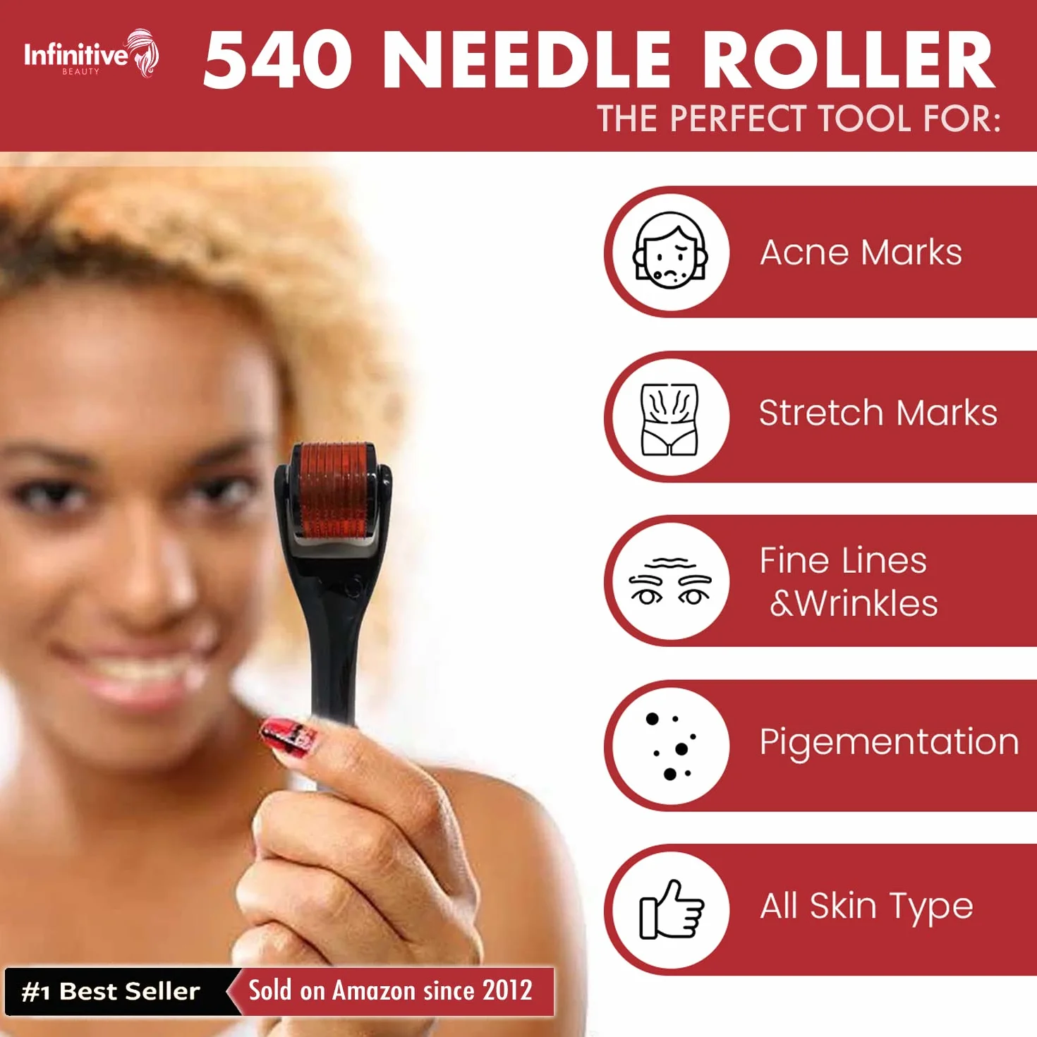 Derma Roller INFINITIVE BEAUTY 540 wałek mikroigłowy ze stopu tytanu do skóry, twarzy, brody i włosów (3,0 mm)