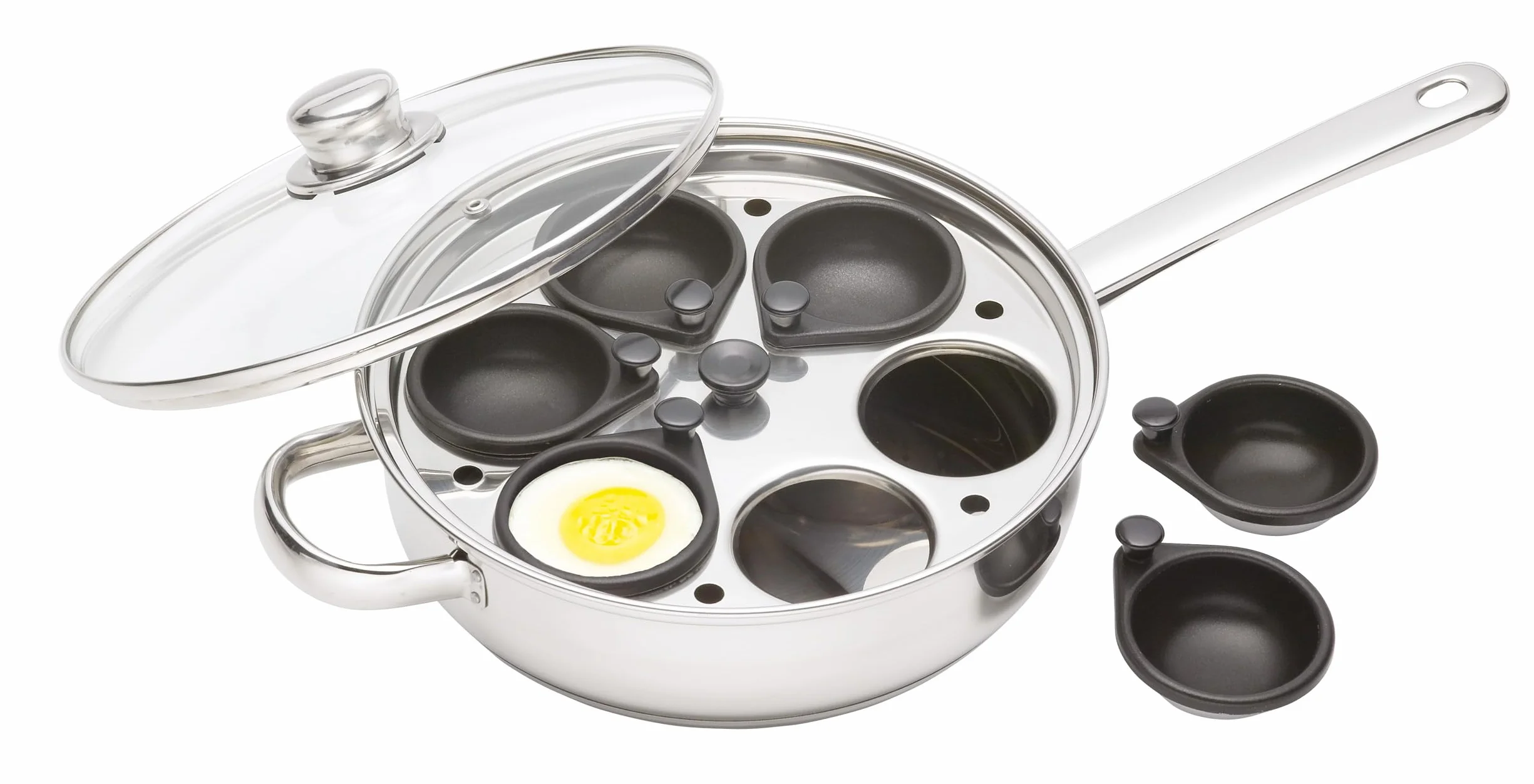 KitchenCraft Patelnia do gotowania jajek z nieprzywierającą powłoką indukcyjną, stal nierdzewna, pasuje do 6 jajek, 26 cm, srebrna
