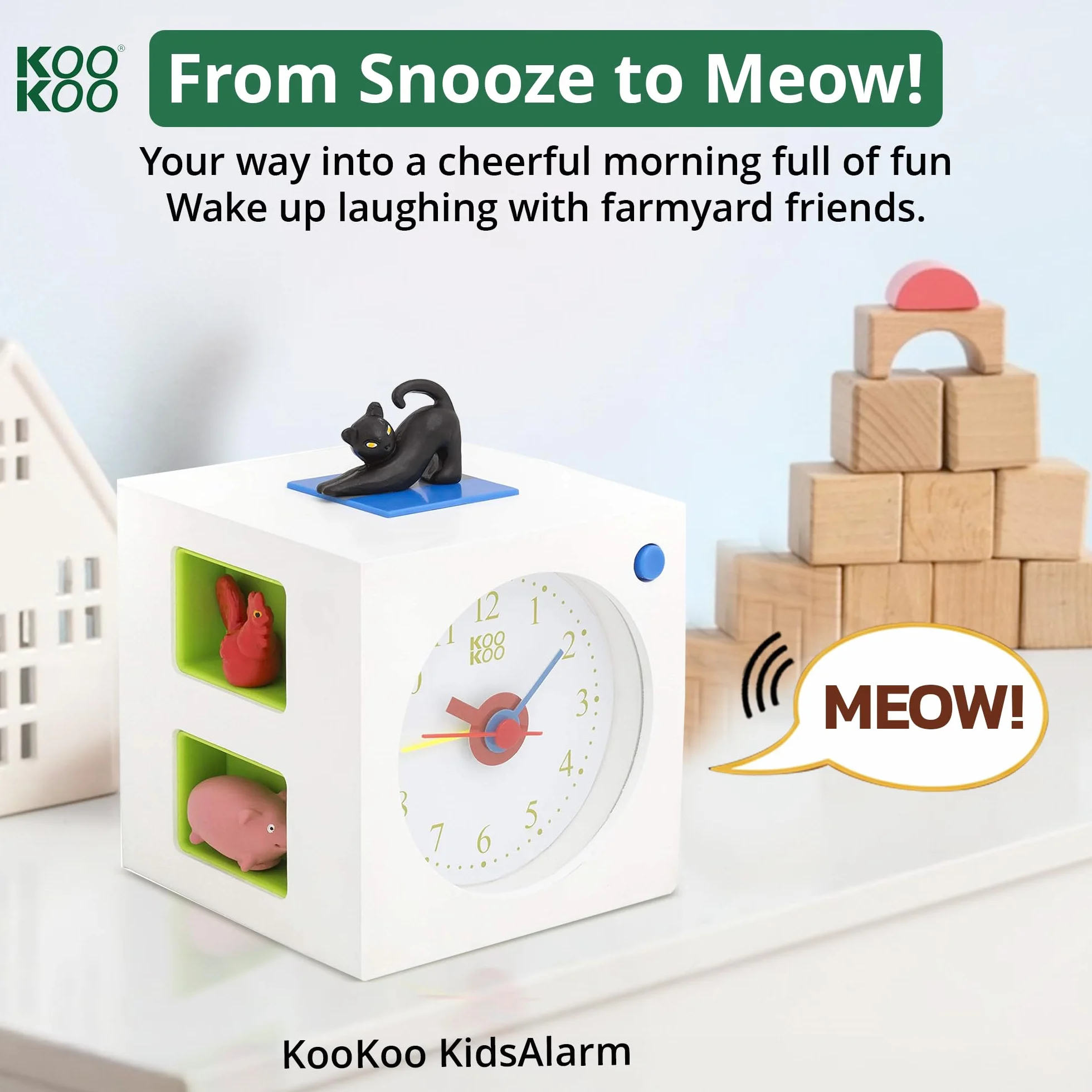 KOOKOO KidsAlarm budzik dziecięcy z 5 zwierzętami rolnymi i zdjęciami