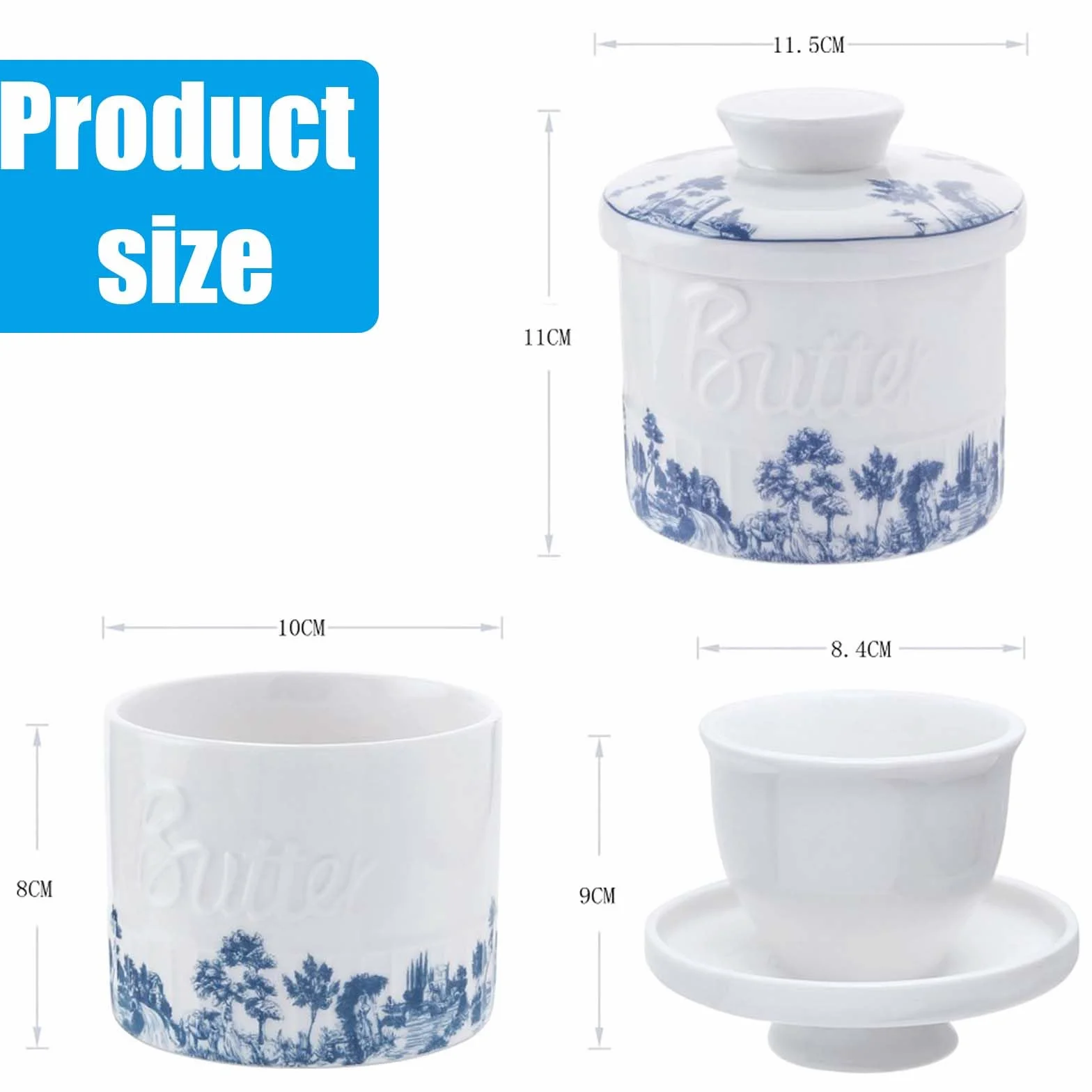 Francuska ceramiczna maselniczka okrągła porcelana vintage z pokrywką