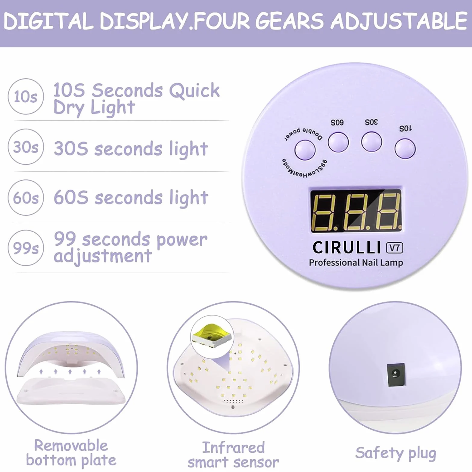 CIRULLI Lampa UV do paznokci, suszarka do paznokci o mocy 168 W do żelowego lakieru do paznokci, przenośna funkcja ładowania USB, lampa utwardzająca z automatycznym czujnikiem z 4 ustawieniami timera