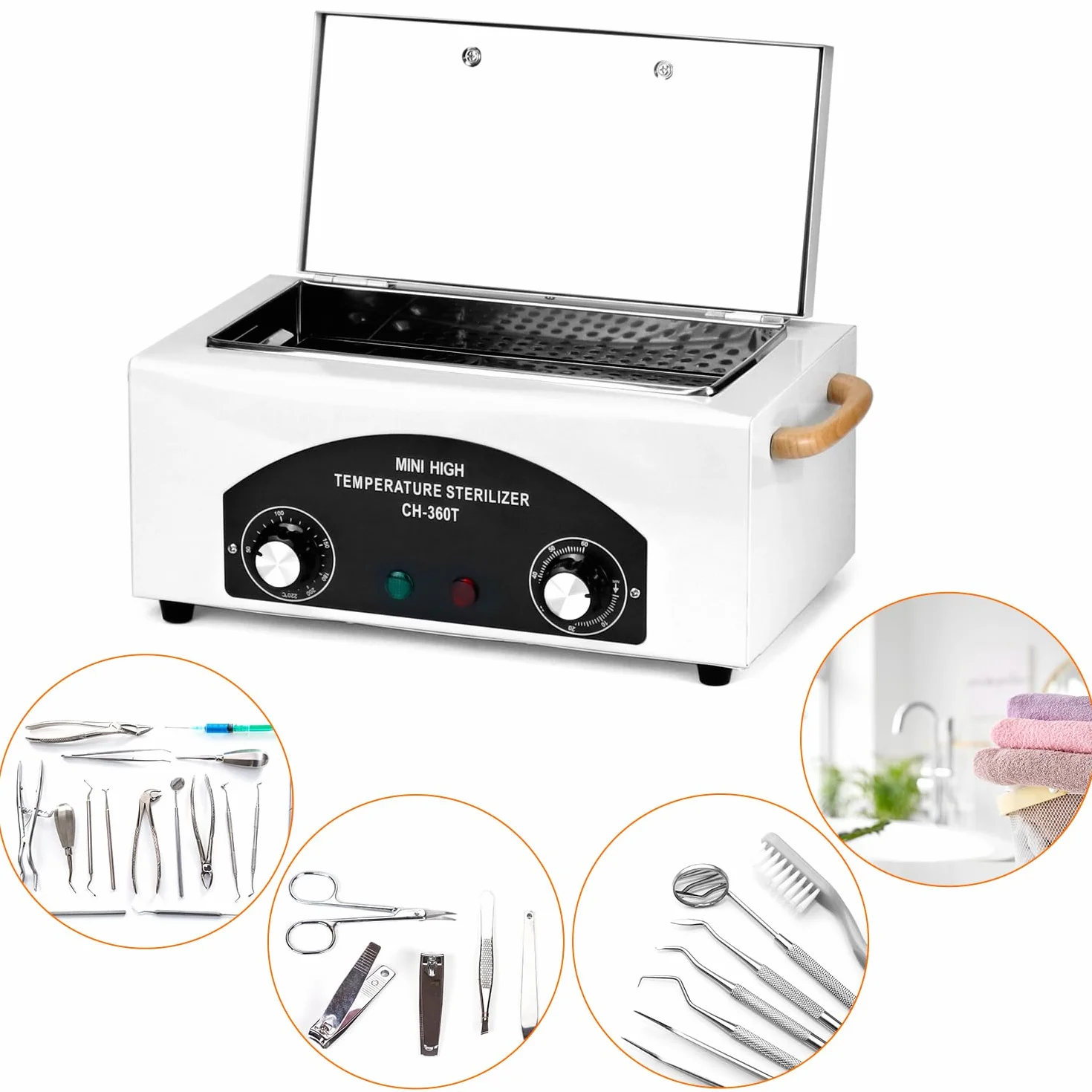 QWORK® Sterylizator wysokotemperaturowy 220°C, sterylizator do pedicure, narzędzi do manicure i dentystycznych, pojemność 2 l, automatyczny timer 0-60 minut