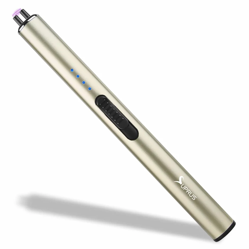 SUPRUS Elektryczna zapalniczka wiatroszczelna, bezpłomieniowa, ładowana przez USB-C, z łukiem elektrycznym, do wielokrotnego ładowania, z zamkiem bezpieczeństwa