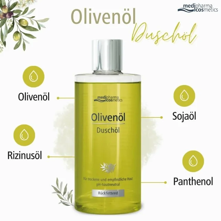 Oliwa z oliwek olejek pod prysznic – kremowa, delikatna pianka rozpieszcza zmysły i pielęgnuje ciało – o świeżym, śródziemnomorskim zapachu medipharma cosmetics