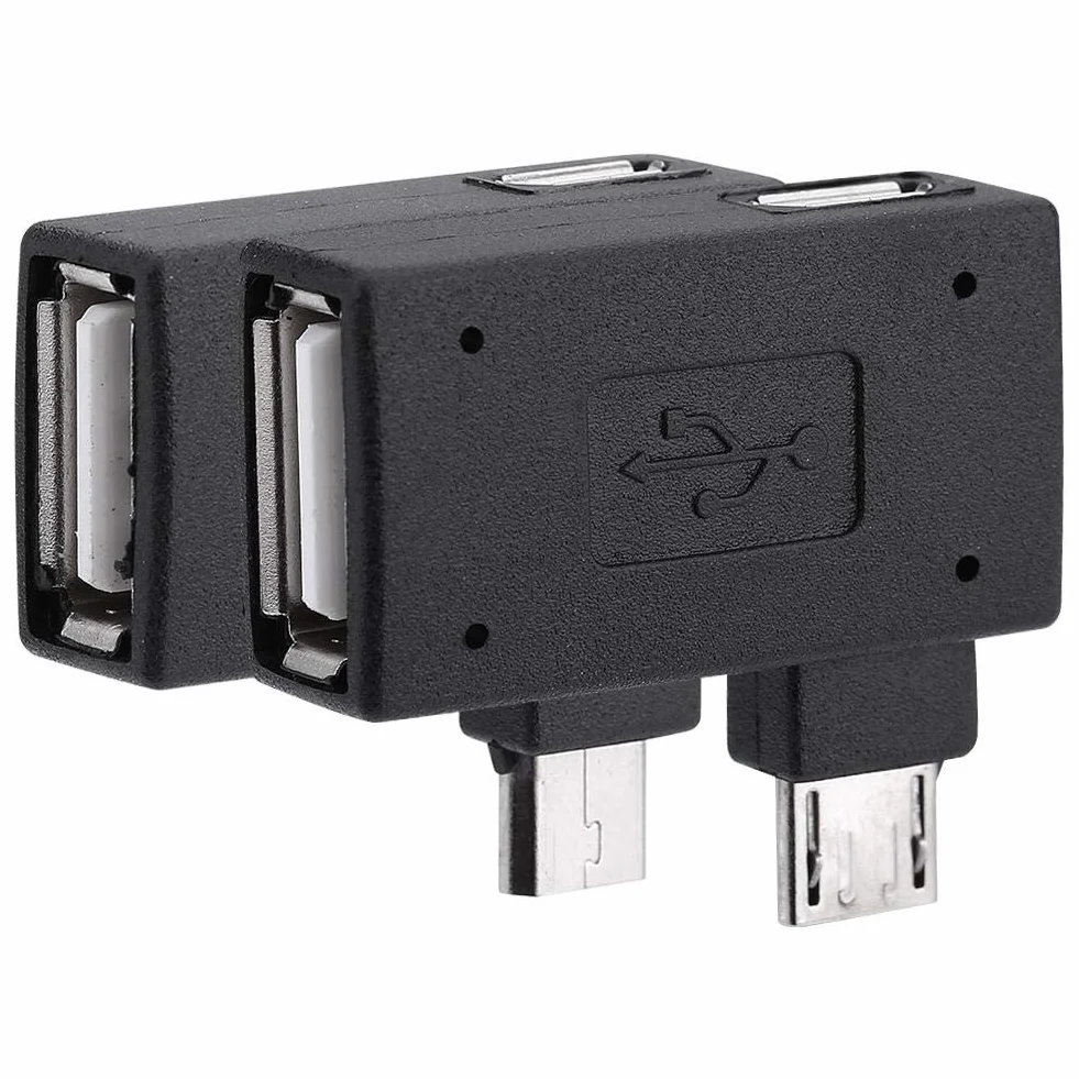 2 szt. 90 stopni USB 2.0 OTG adapter host, żeński na męski adapter micro OTG prawy kąt lewy adapter OTG zasilacz z portem zasilania USB
