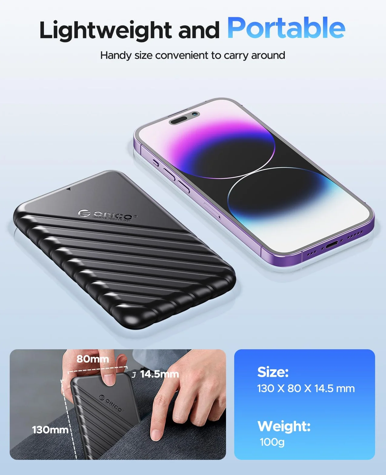 ORICO Obudowa dysku twardego 2,5" USB C USB 3.1 Gen 2 do SATA III, zewnętrzna obudowa dysku twardego do SSD HDD 9,5 7 mm bez użycia narzędzi z UASP, czarna (25PW1-C3)