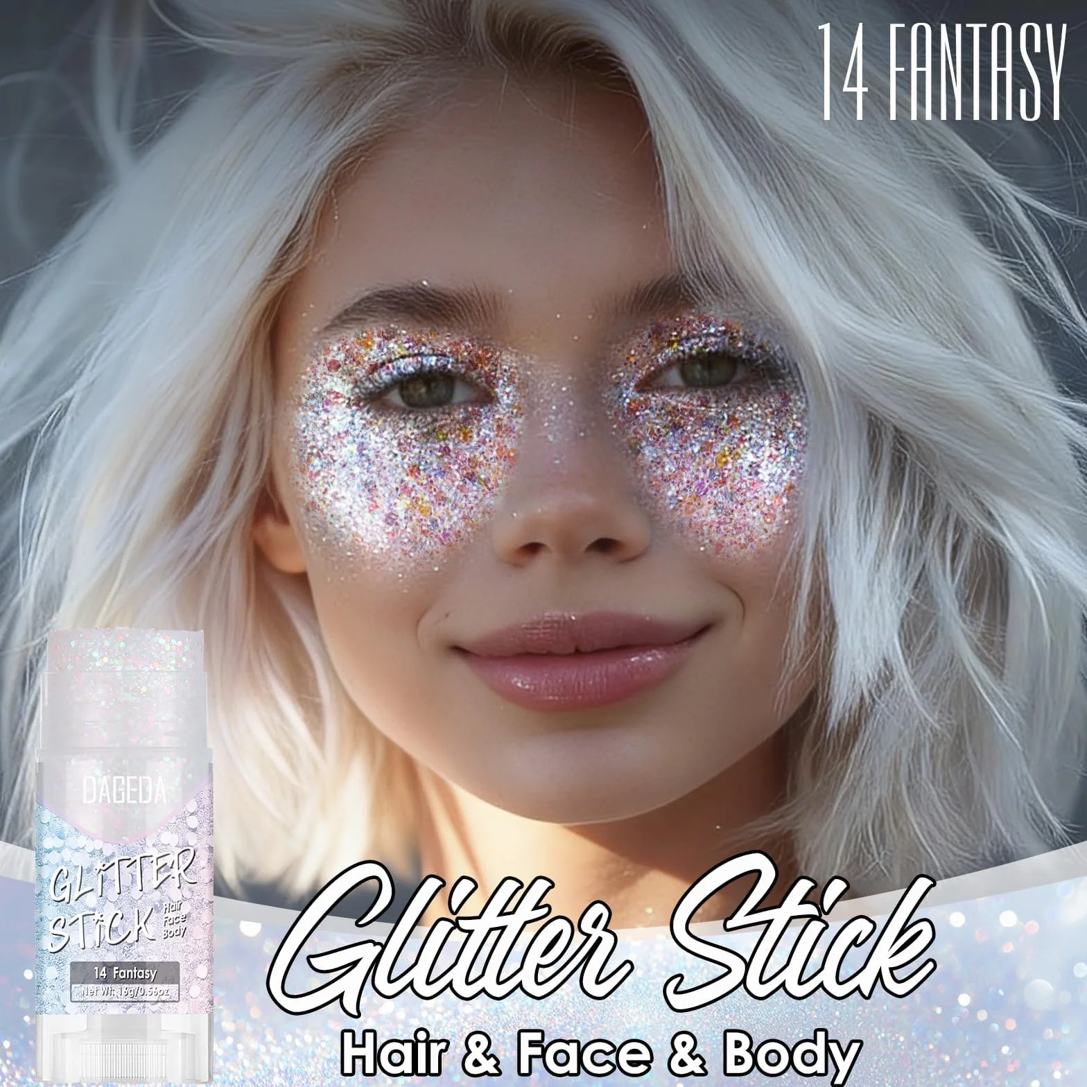 Prreal Fantasy Body Glitter Stick, Chunky Face Glitter Makeup for Kids and Women, holograficzne cekiny do rave accessories, Singer Concert Hair Sparkles Carnival Festival Stroje dla kobiet, 14