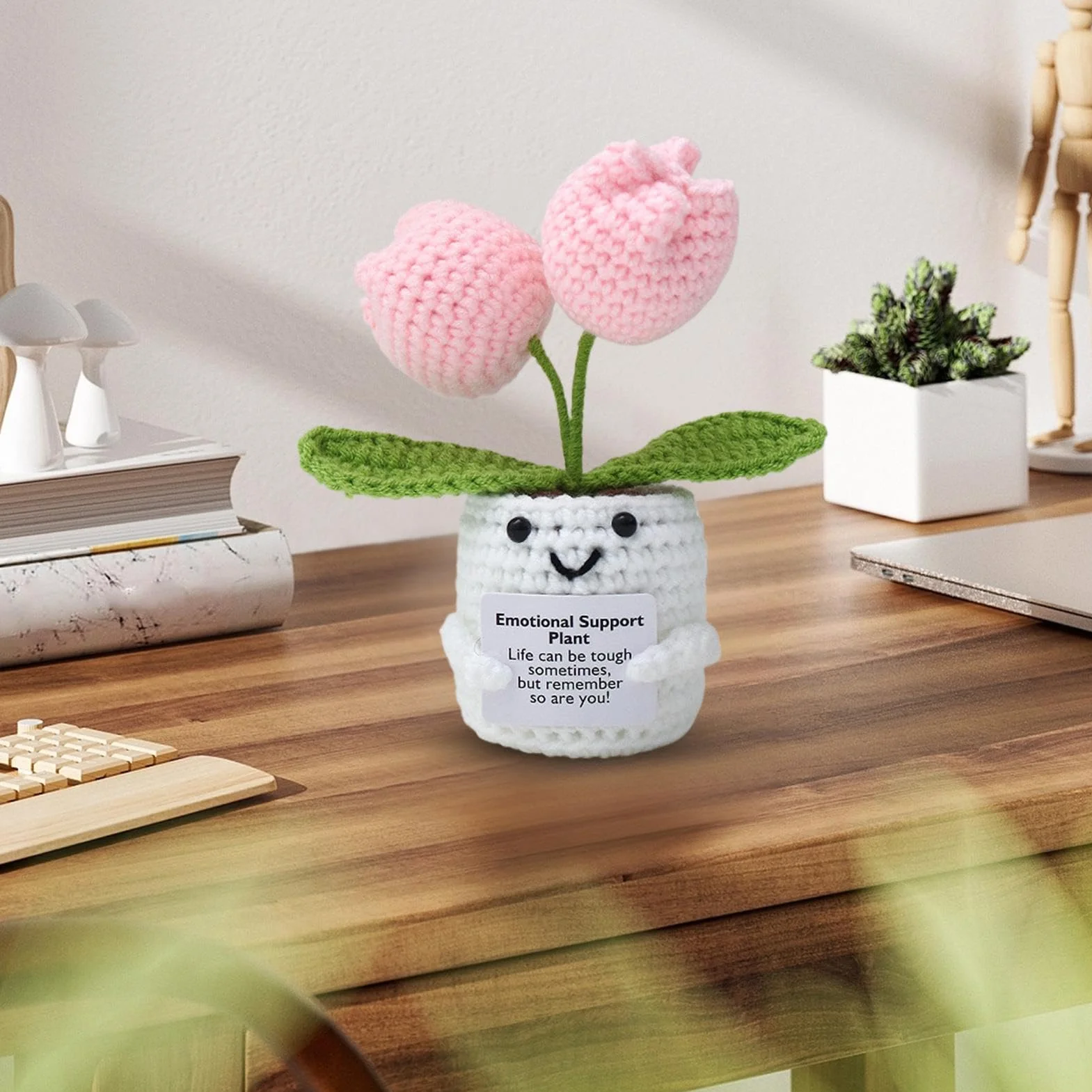 Inspirational Crochet Plant Doll, Soft Knitted Flower Toy, Stress Relief Gift for Men Women