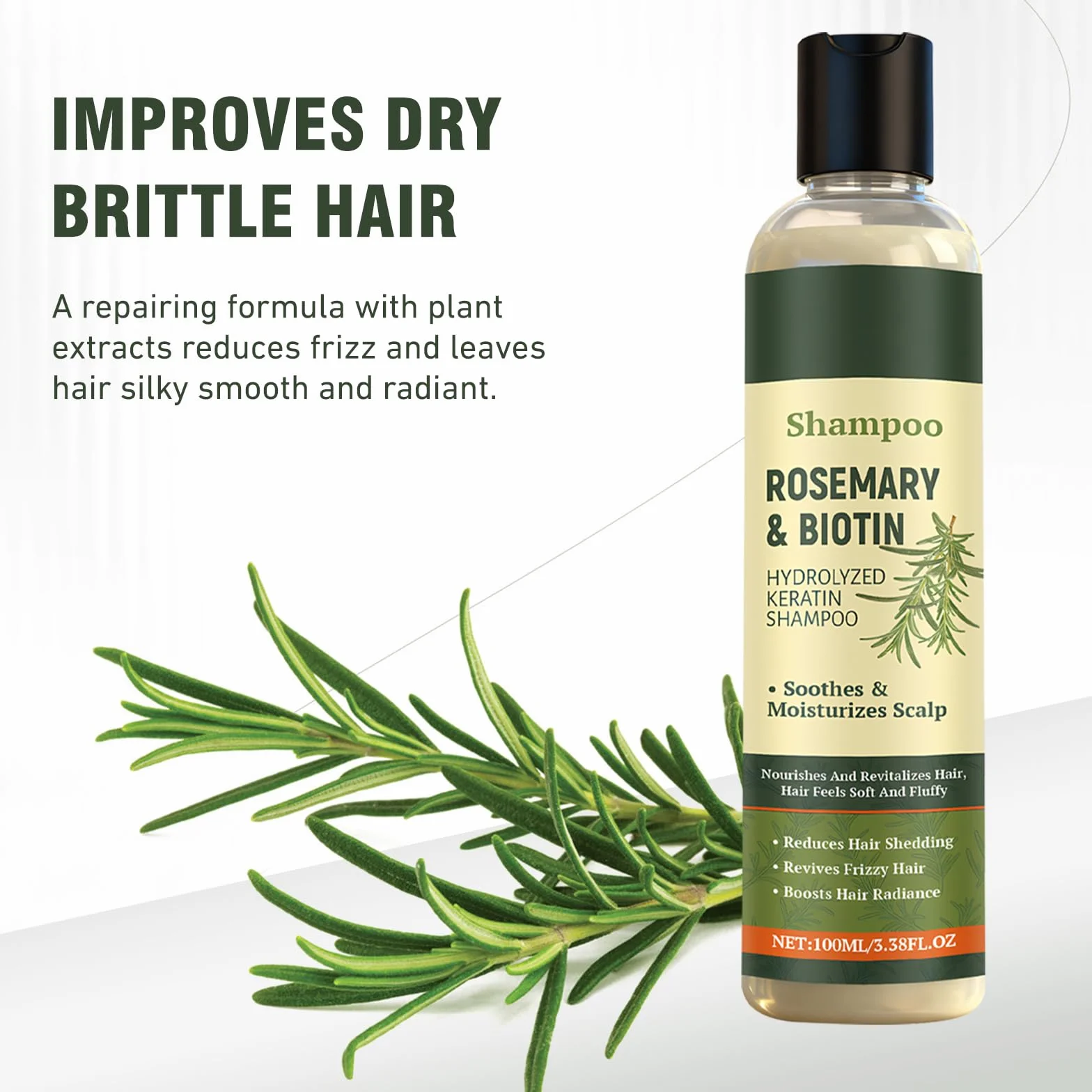 2 × 100 ml szampon rozmarynowy do wypadania włosów, szampon rozmarynowy z hydrolizowaną keratyną, szampon pielęgnujący inspirowany naturalnymi roślinami do codziennego czyszczenia, do delikatnych