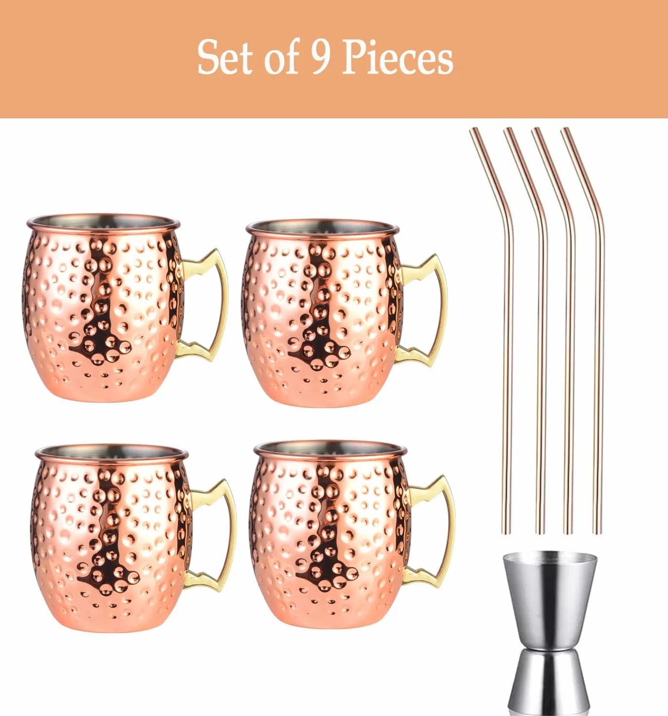 Moscow Mule zestaw 4 miedzianych kubków 550 ml, do koktajli, prezentów