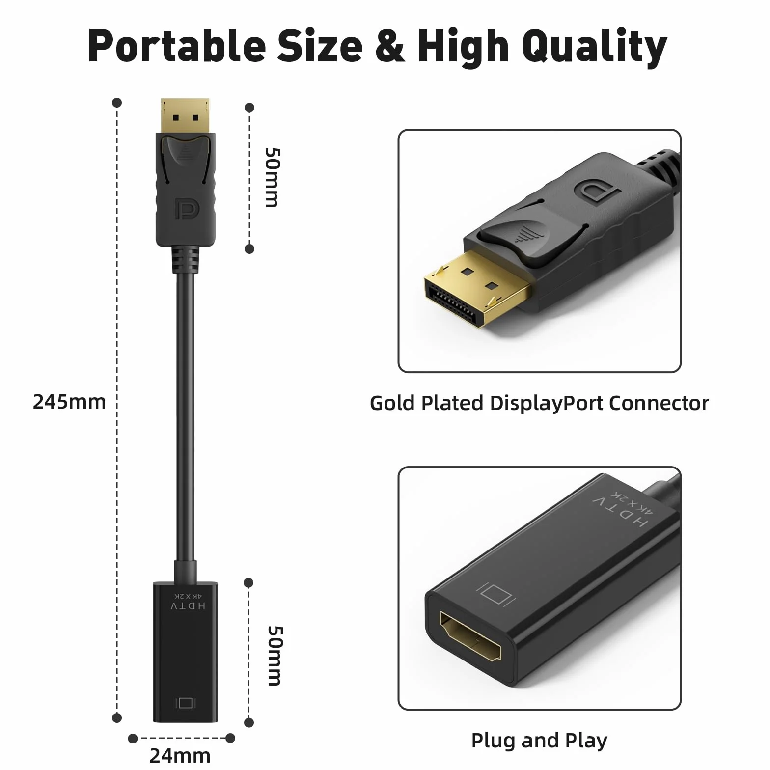 4K Adapter DisplayPort do HDMI [Jednokierunkowy] - DP do HDMI 4K@30Hz 2K@60Hz 1080P@120Hz - Kompatybilny z laptopem, PC, kartą graficzną, monitorem, TV, projektorem (Lenovo, HP, Dell, AMD, NVIDIA)