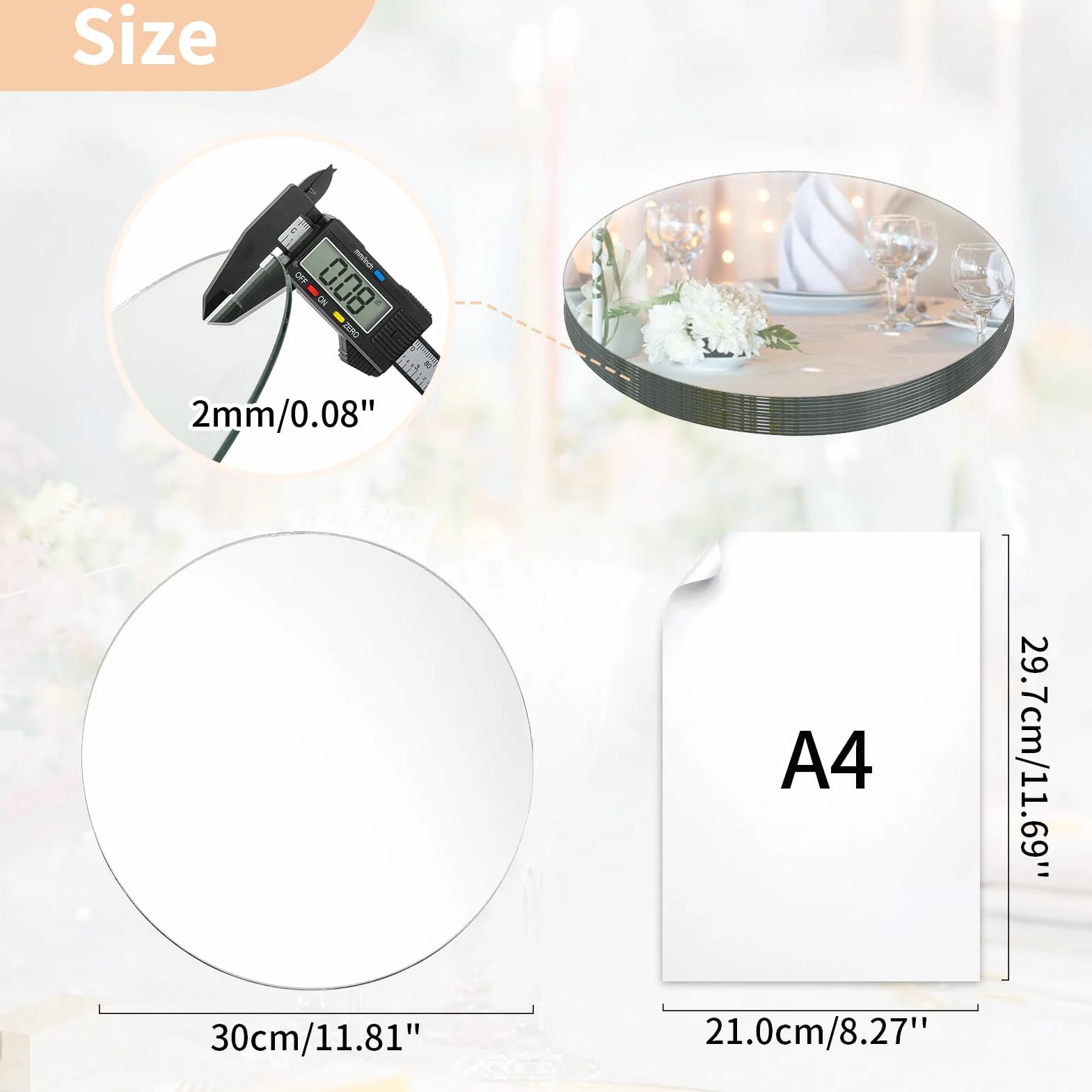 NUPTIO Okrągłe lustrzane płyty szklane 30 cm 12 sztuk dekoracja weselna