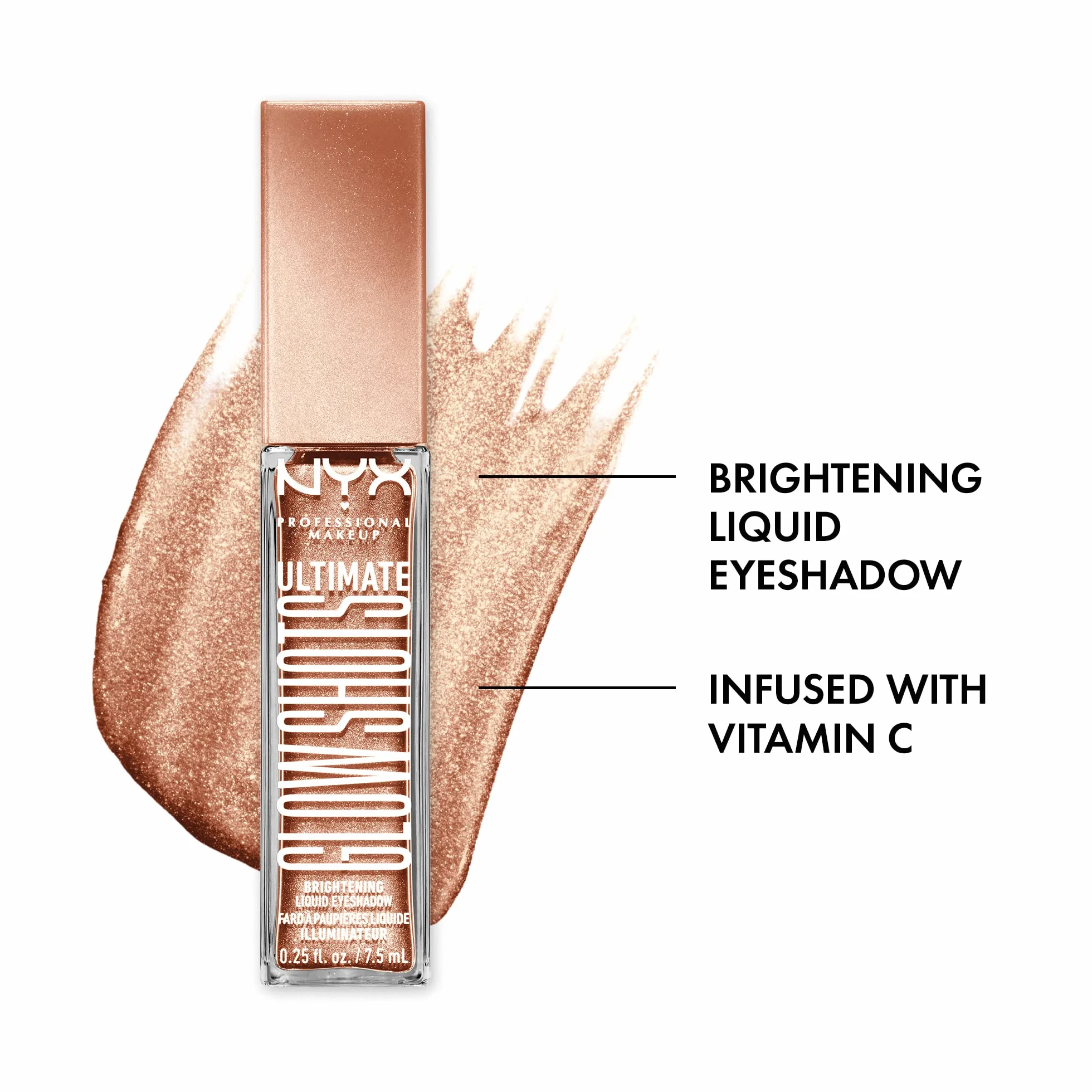 NYX Professional Makeup Płynny cień do powiek, długotrwały 12h, bez okruchów i wypadania, z witaminą C, Ultimate Glow Shots, Golden Goji