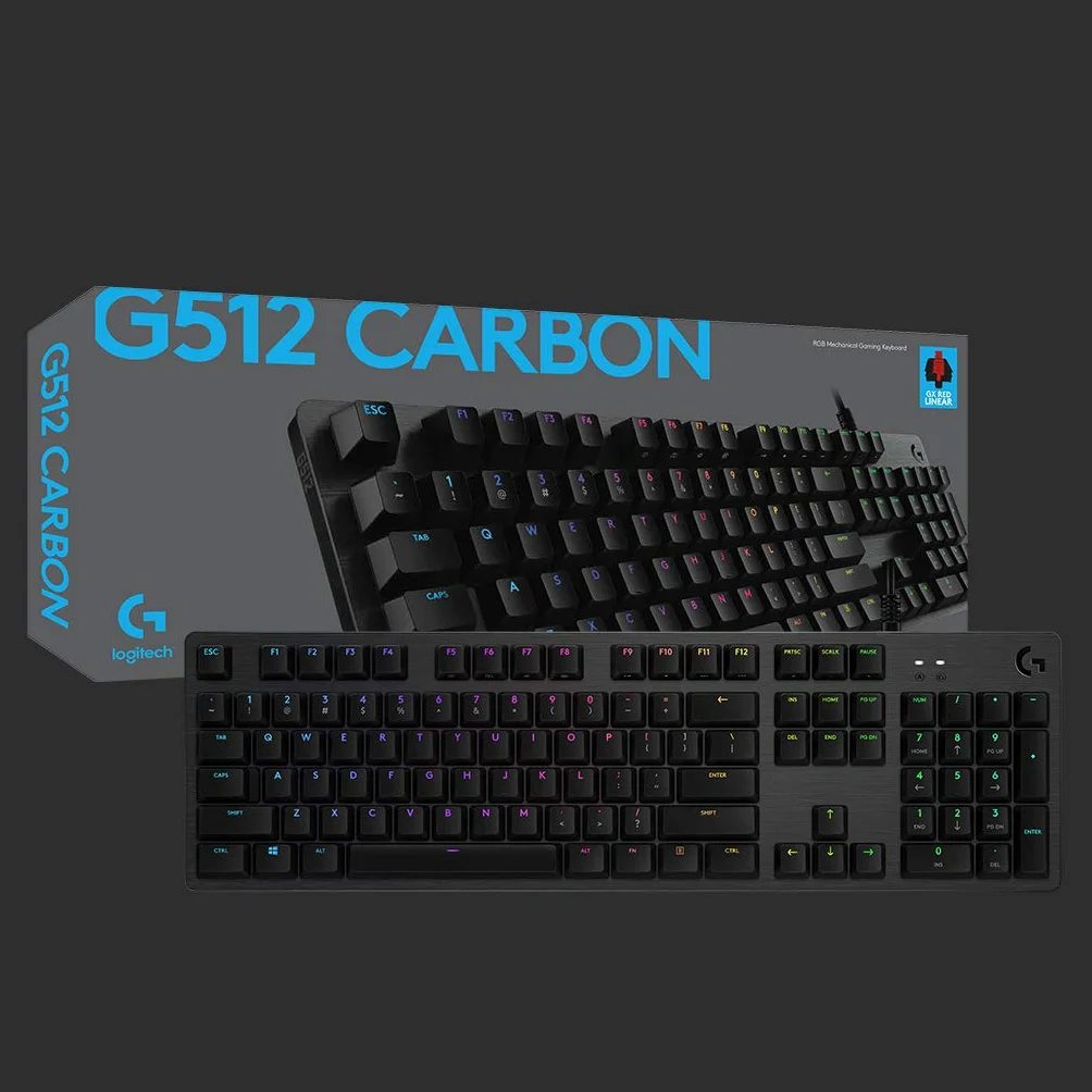 LOGITECH G 512 Klucz do gier MECHANICZNA RGB CARBON LIGHTSYNC Z PRZEŁĄCZNIKIEM GX RED, LAYOUT SKANDYNY