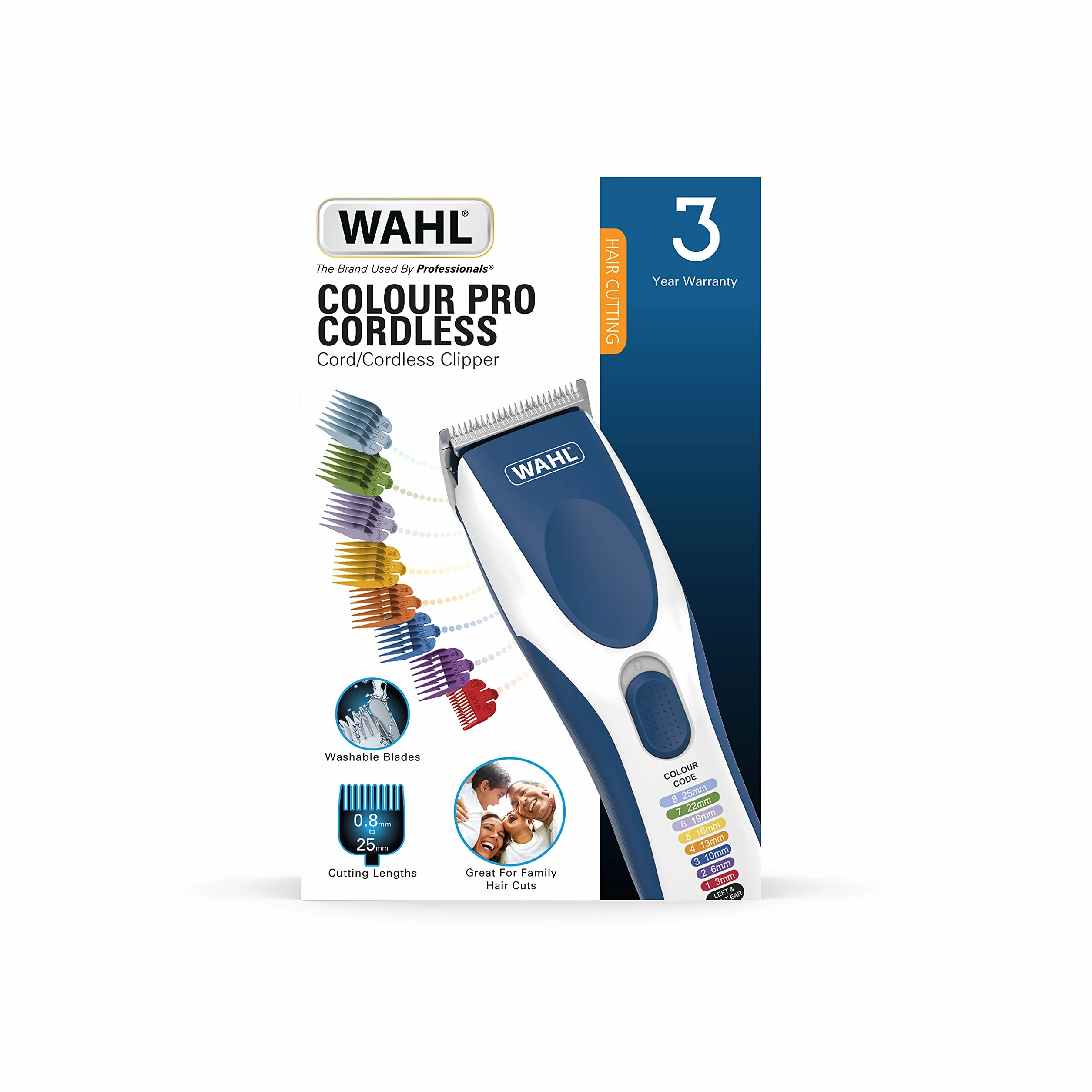 Wahl Color Pro bezprzewodowa maszynka do strzyżenia włosów, maszynka do strzyżenia włosów dla mężczyzn, golarka do włosów, męska maszynka do strzyżenia włosów z oznaczeniem kolorystycznym, przewodnik do strzyżenia włosów, łatwe strzyżenie w domu.