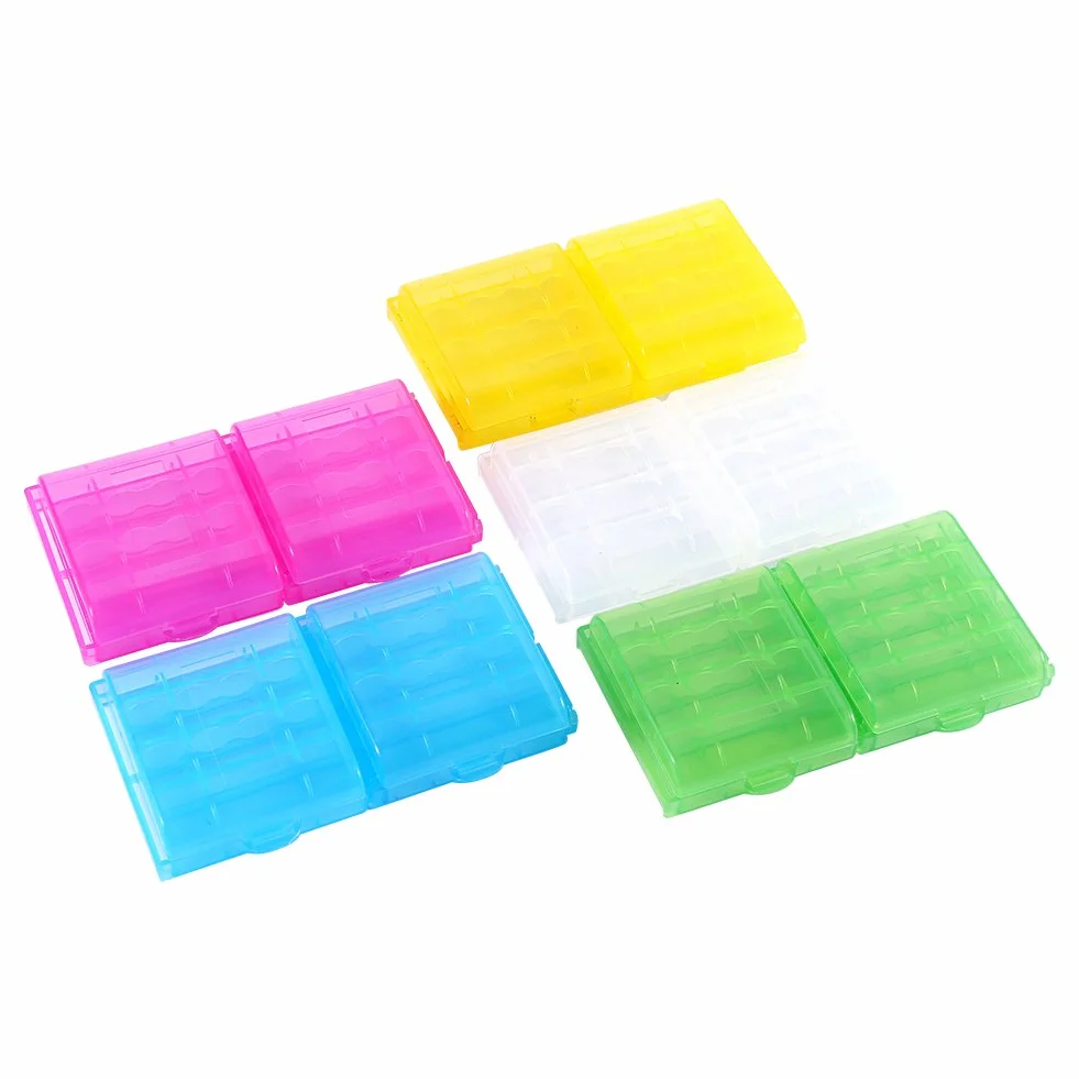 Richer-R 10 x pudełko na baterie klasy premium, 10 sztuk, wielofunkcyjne pudełko na baterie AA/AAA, przezroczyste pudełko ochronne na baterie AA i AAA w podróży, na kemping, 5 kolorów