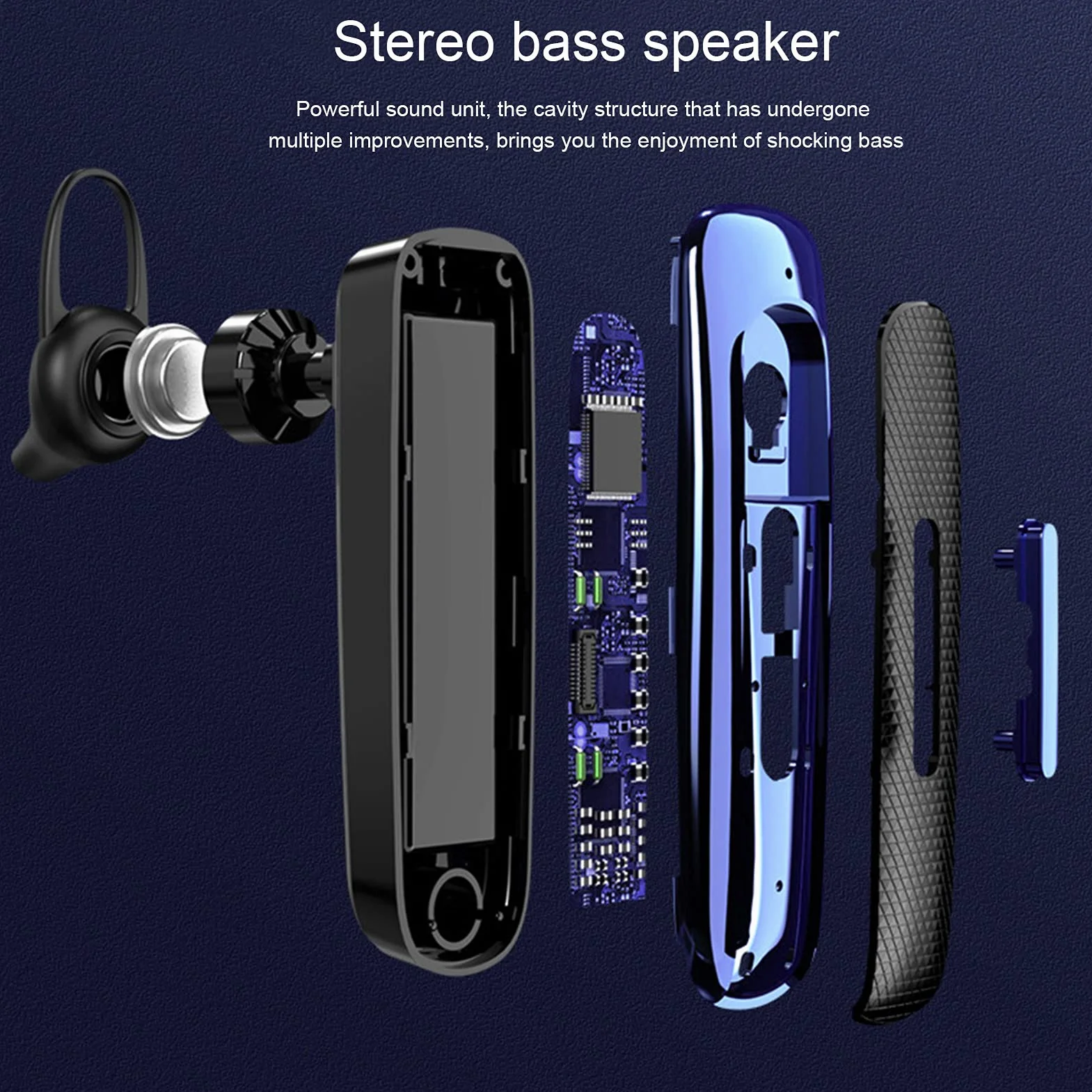 Słuchawka Bluetooth, Bezprzewodowy Zestaw Głośnomówiący Bluetooth z Funkcją Odbierania Jednym Przyciskiem dla Bezpiecznej Jazdy, 50 Godzin Odtwarzania, do Prowadzenia Rozmów(niebieski)