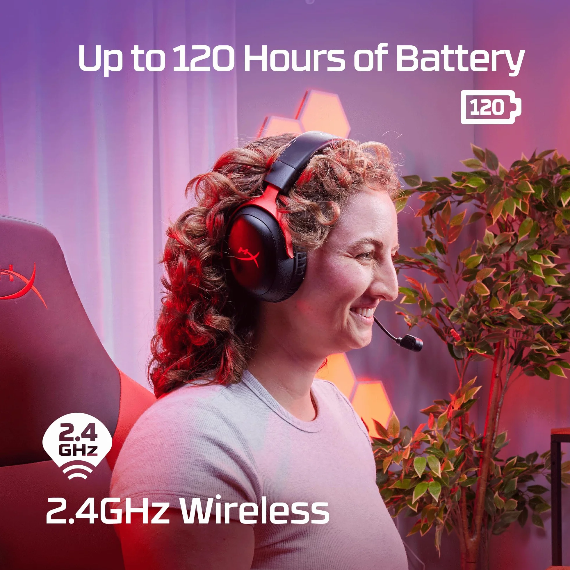 HyperX Cloud III Wireless – zestaw słuchawkowy gamingowy do PC, PS5, PS4, do 120 godzin baterii, 2,4 GHz, sterownik kątowy 53 mm, pianka memory, wytrzymała rama, mikrofon 10 mm, czarno-czerwony