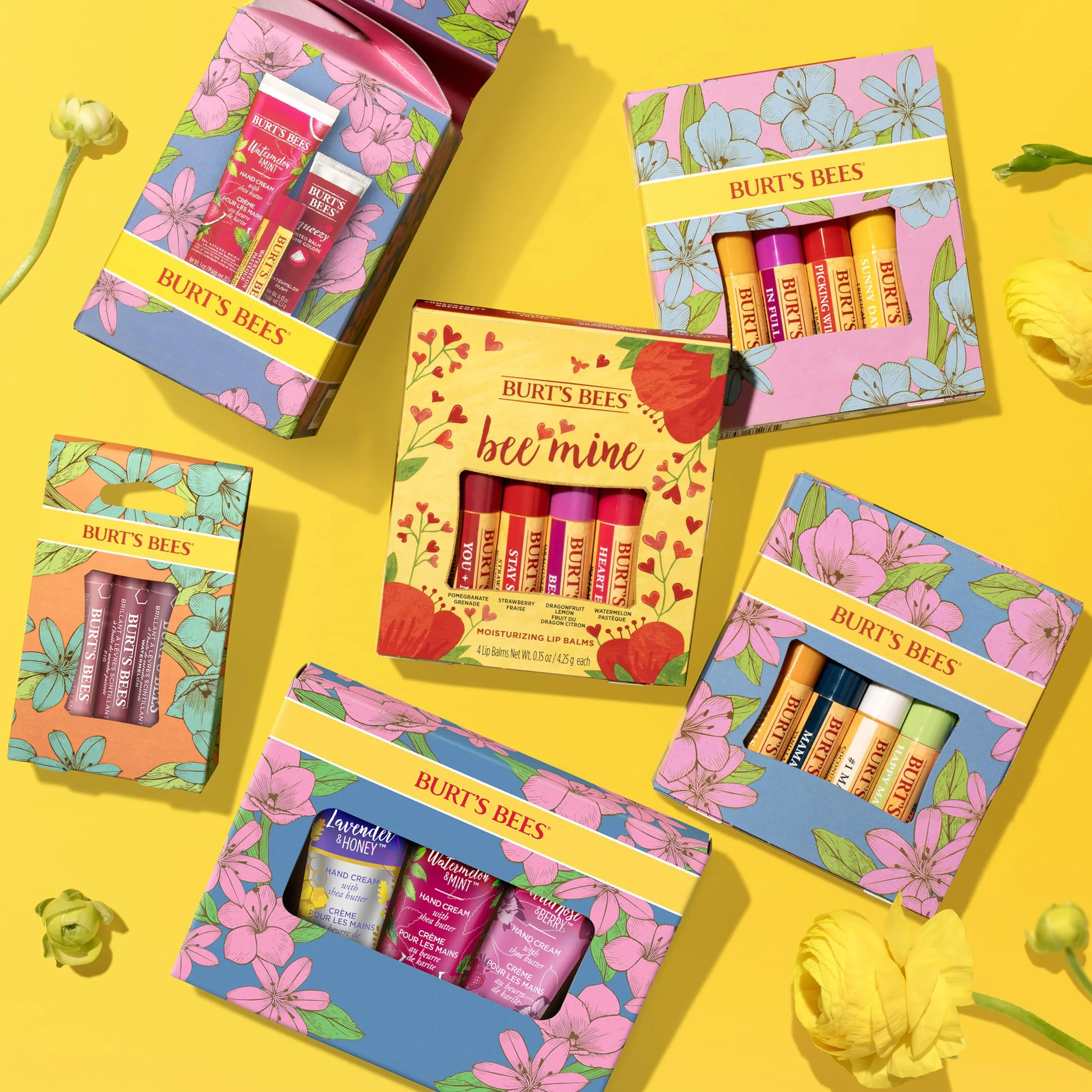Burt's Bees Balsam do ust, wosk pszczeli, truskawka, tropikalny ananas, smoczy owoc cytryny, w pełnym rozkwicie, 4 x 4,25 g