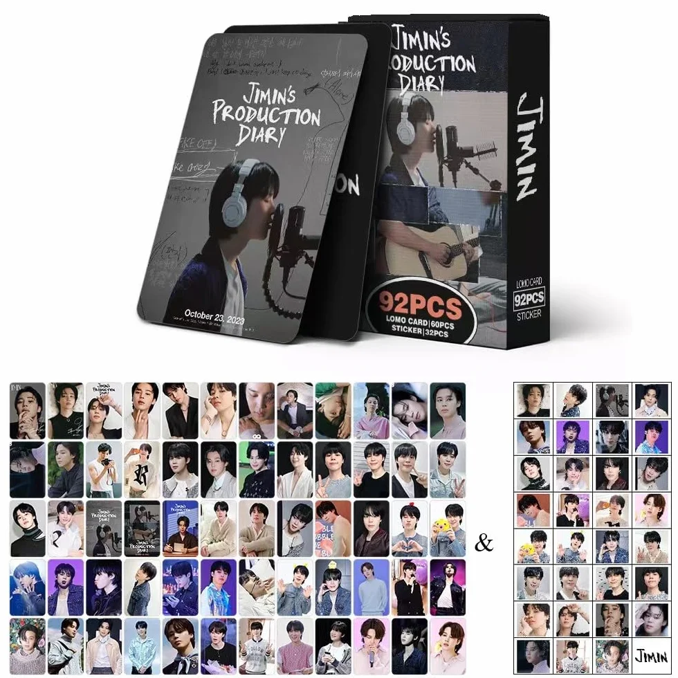 Kpop Zestaw 60 sztuk Kart Fotograficznych Jimin, 32 Naklejek, Album Chimmy, Breloczek do Kluczy