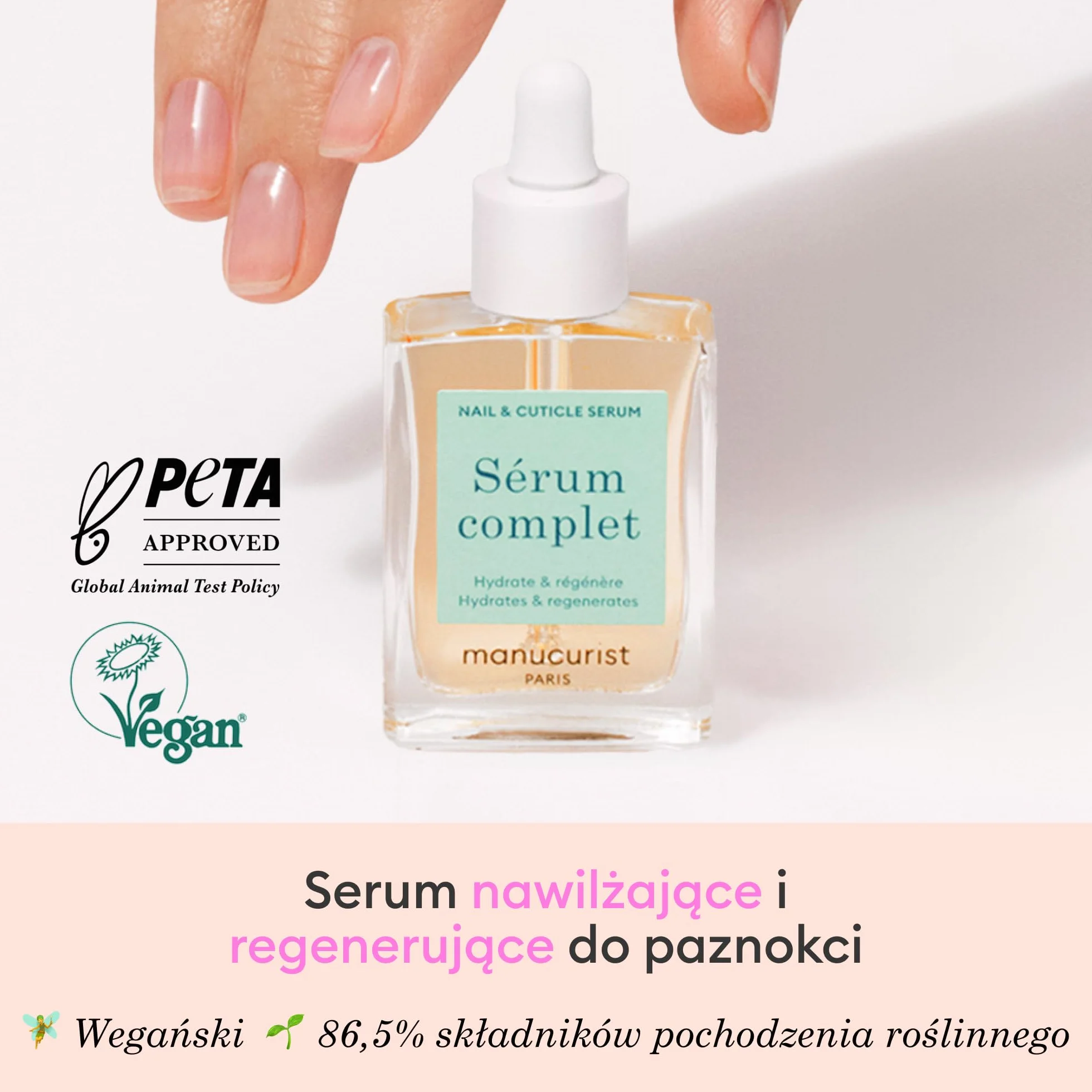 Manucurist Kompletne serum dla uszkodzonych paznokci i skórek, nawilża i regeneruje łamiące się paznokcie, nietłusta żelowa tekstura, 86,5% biologicznego pochodzenia