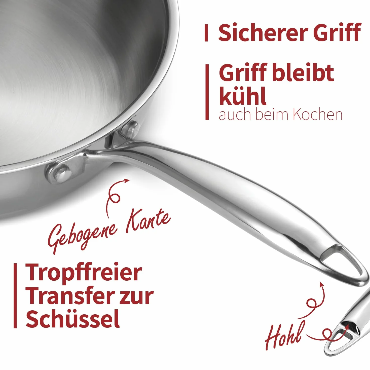 Stainless Steel Frying Pan 24 cm Non-Stick 3-Ply Induction with Aluminum Core Oven-Safe 260°C