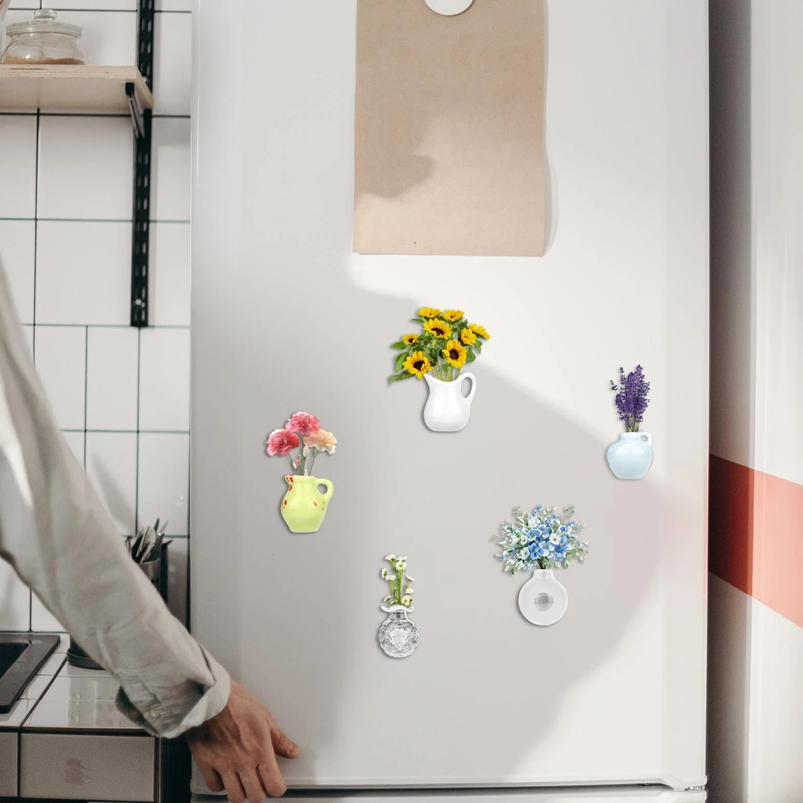 Magnesy na Lodówkę Ceramiczne Roślinne 3D 5 Sztuk Dekoracja