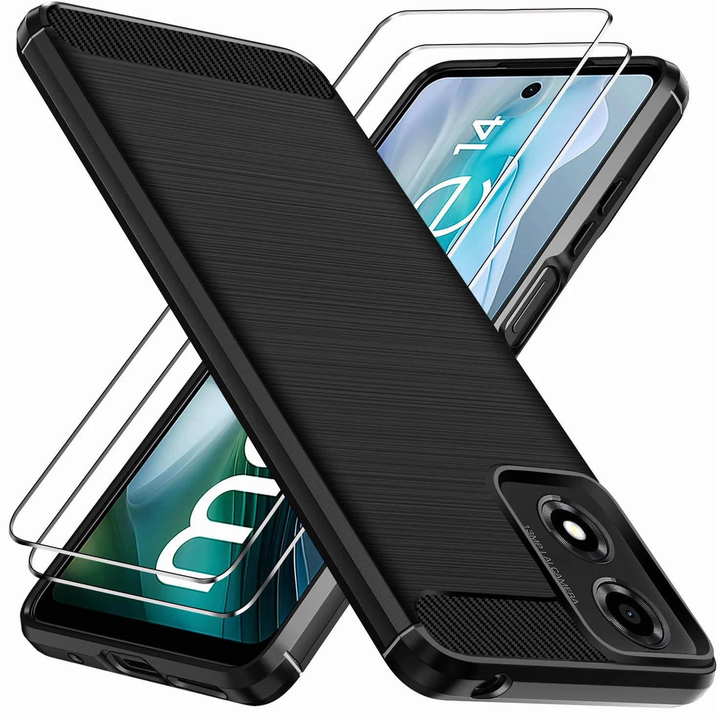 iVoler Etui do Motorola Moto E14/G04/G04S/G24/G24 Power z 2 szt. szkła hartowanego, [Odporny na wstrząsy klasy wojskowej] Ochronna obudowa, cienka miękka silikonowa TPU Anti-scratch Case, czarna