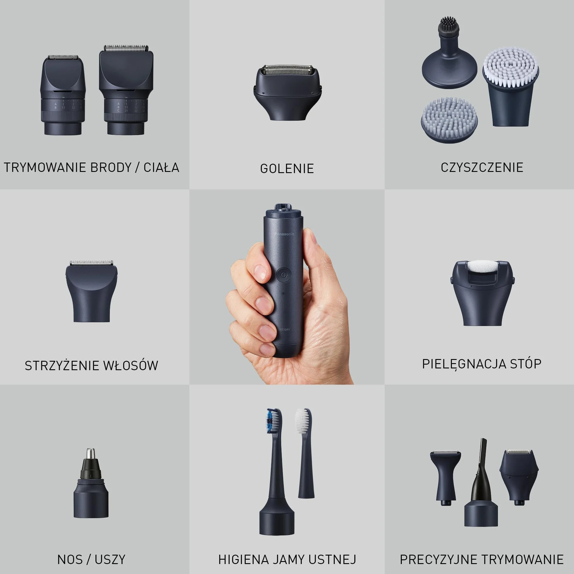 Panasonic ER-CNT1 MULTISHAPE modułowy system do pielęgnacji osobistej - nasadka trymera do nosa/uszu/zarostu (funkcja podciśnienia, system Vortex)