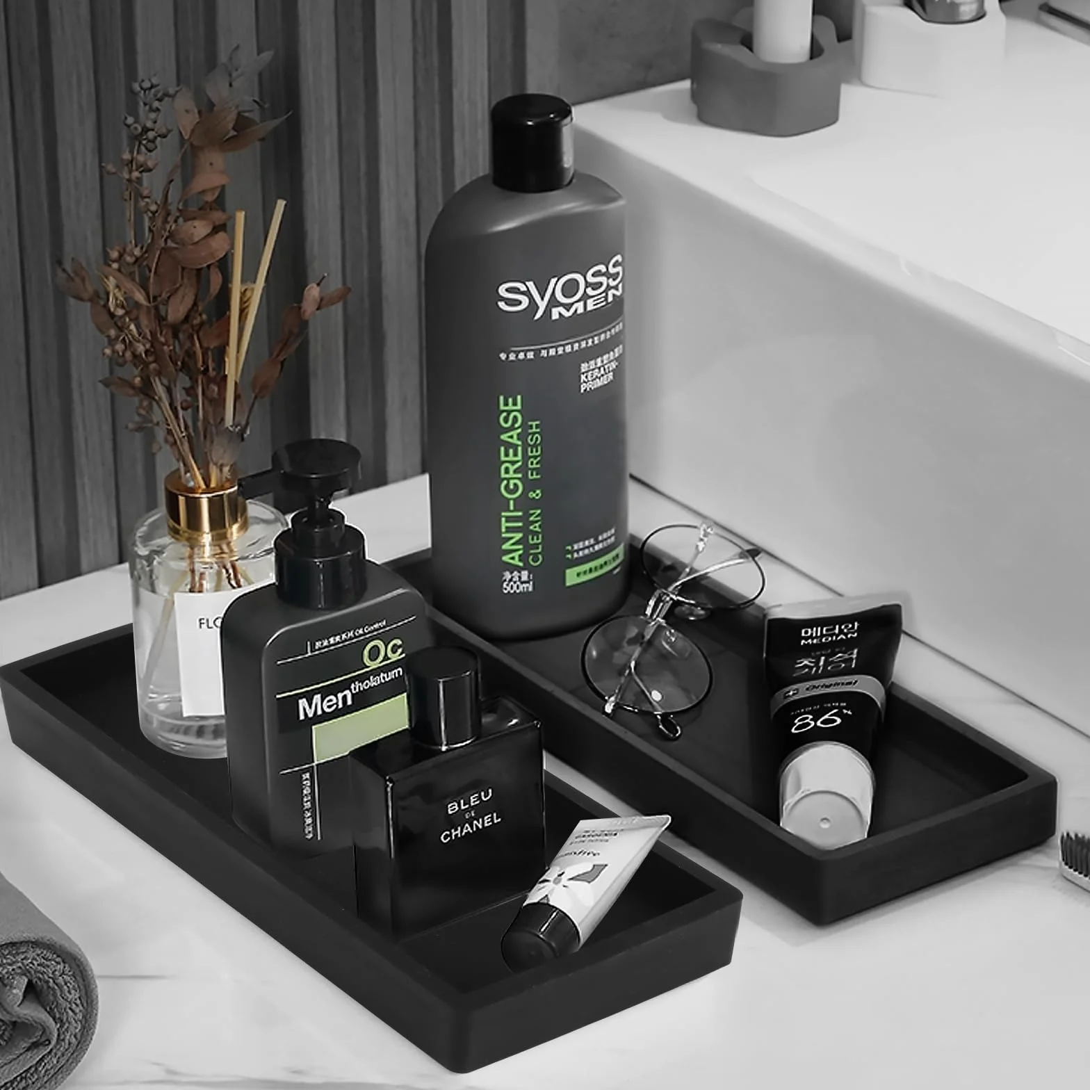 Czarne tace łazienkowe silikonowe 2 sztuki organizer prostokątne 10 x 20 cm