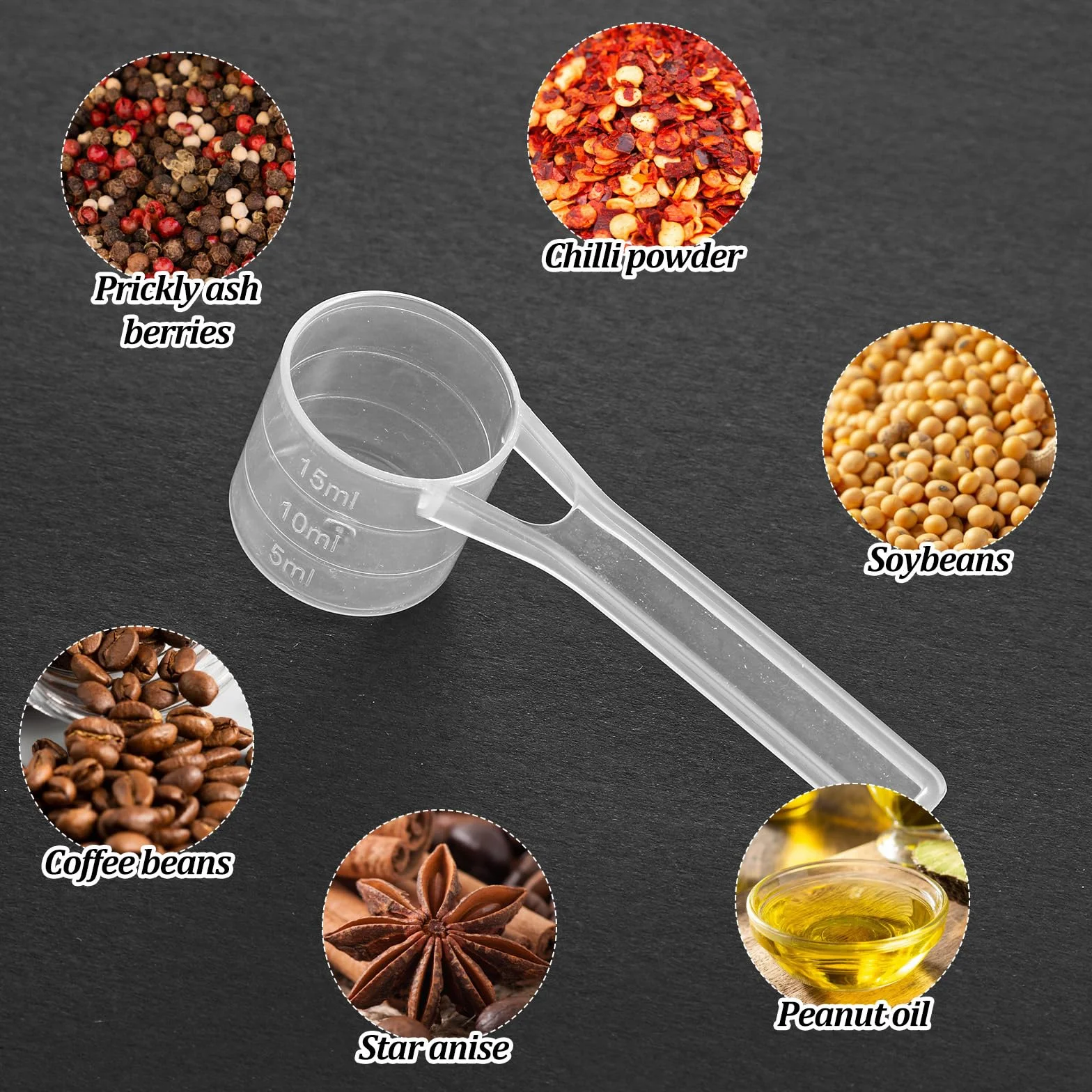Plastikowe miarki 5 ml 10 ml 15 ml przezroczyste łyżki pomiarowe z długim uchwytem 12 szt