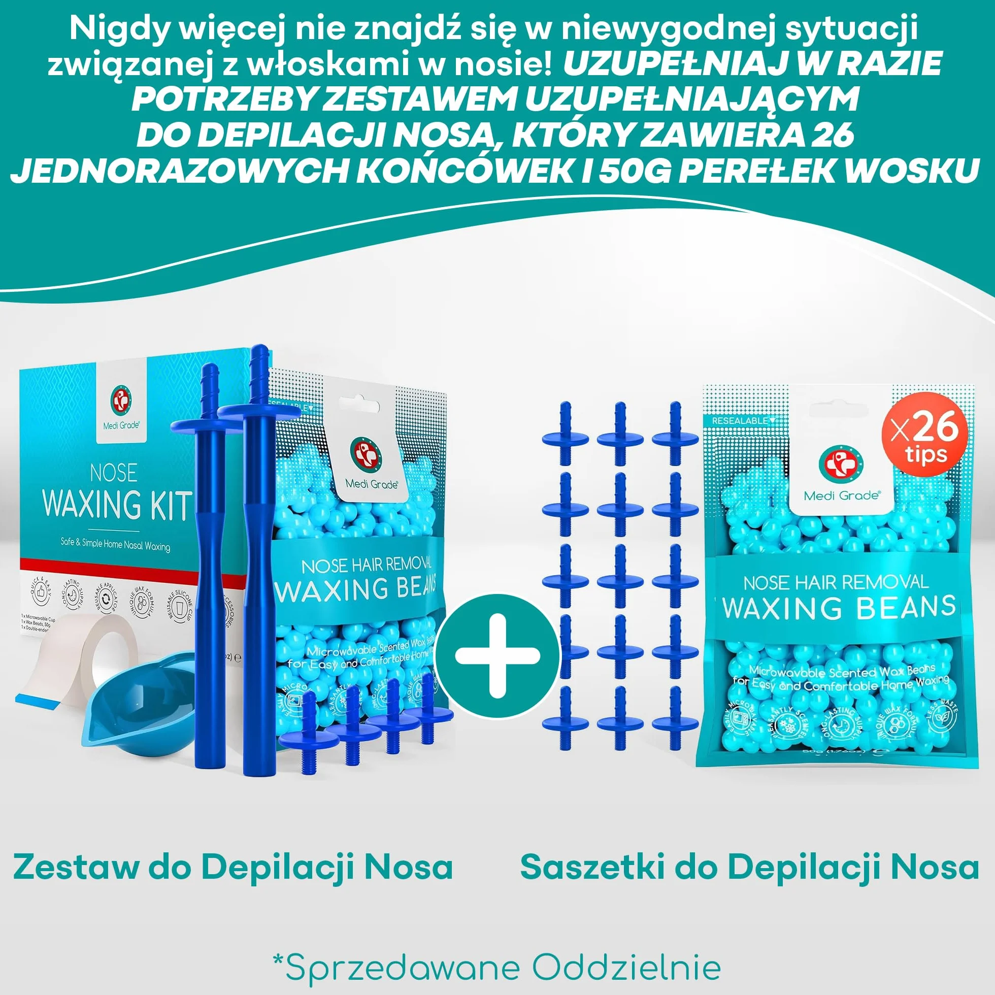 Medi Grade Zestaw do Woskowania Nosa 50g z 26 Aplikatorami i Patyczkami
