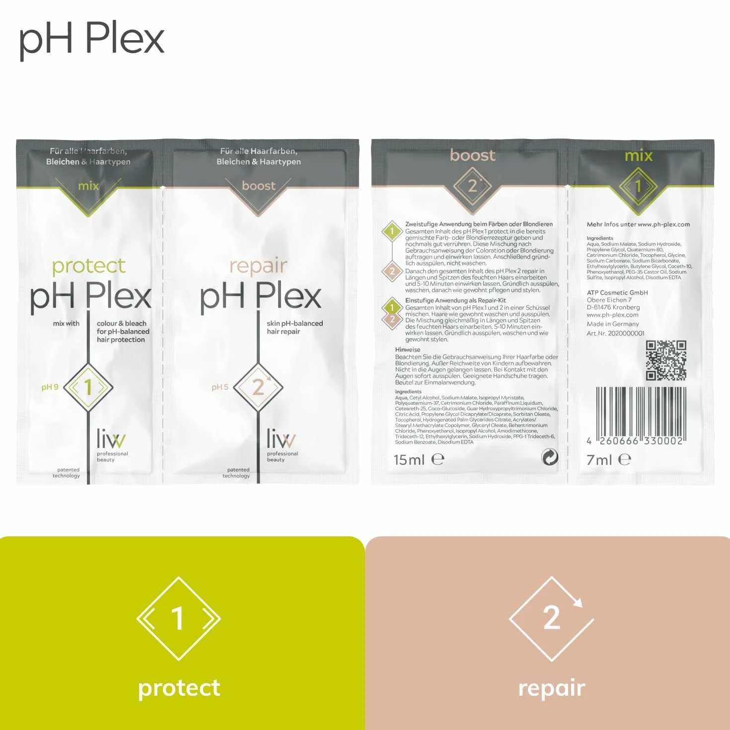 pH Plex 1 Protect & 2 repair - system pielęgnacji włosów do naprawy i ochrony podczas farbowania, blaknięcia lub rozjaśniania. Naprawia uszkodzone włosy.