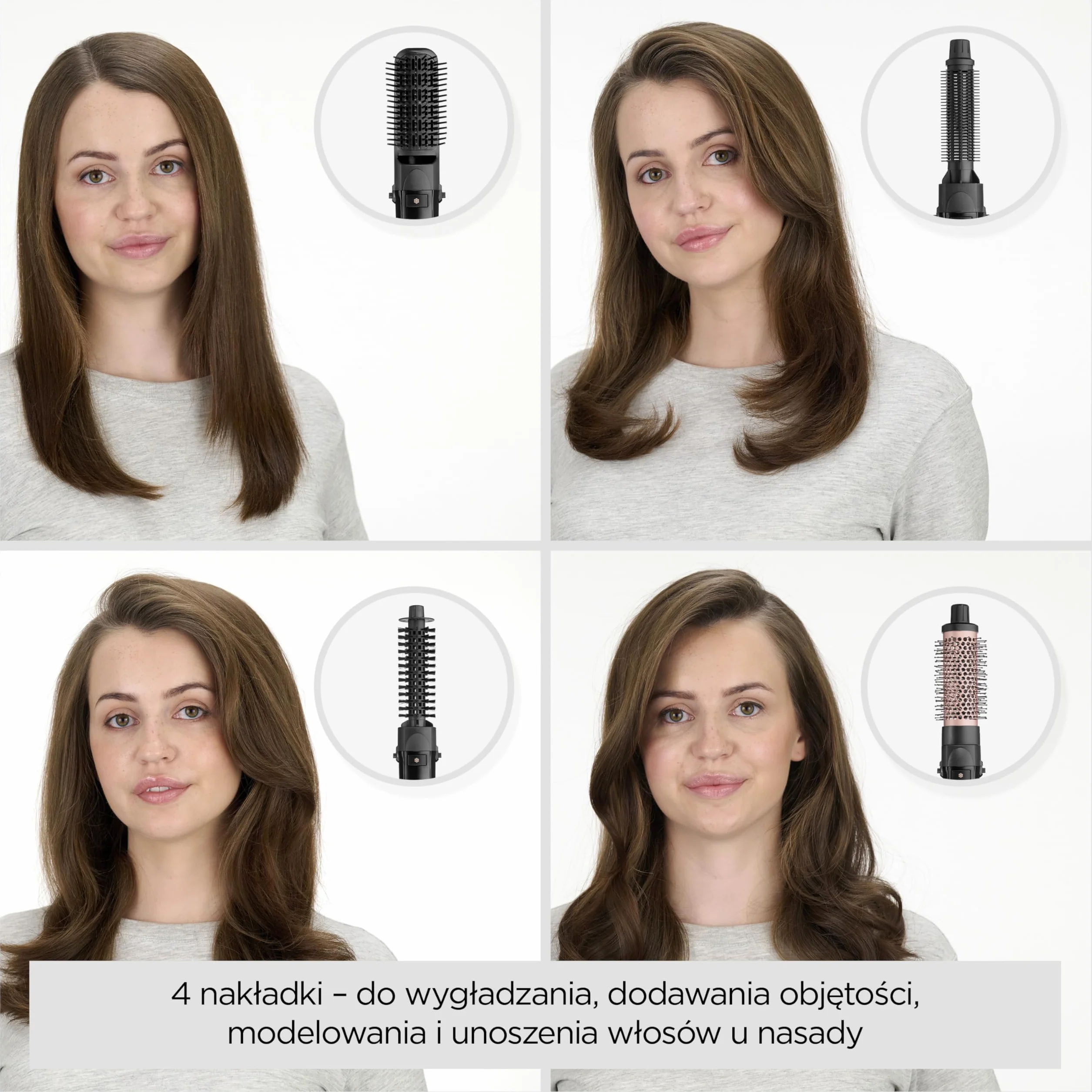 BaByliss Smooth Finish 1200 – Szczotka na Gorące Powietrze 4‑w‑1 do Suszenia, Wygładzania, Modelowania i Nadawania Objętości, Technologia Jonowa & Ceramiczna, 4 Końcówki, 1200W, Czarny/Różowy, AS122E