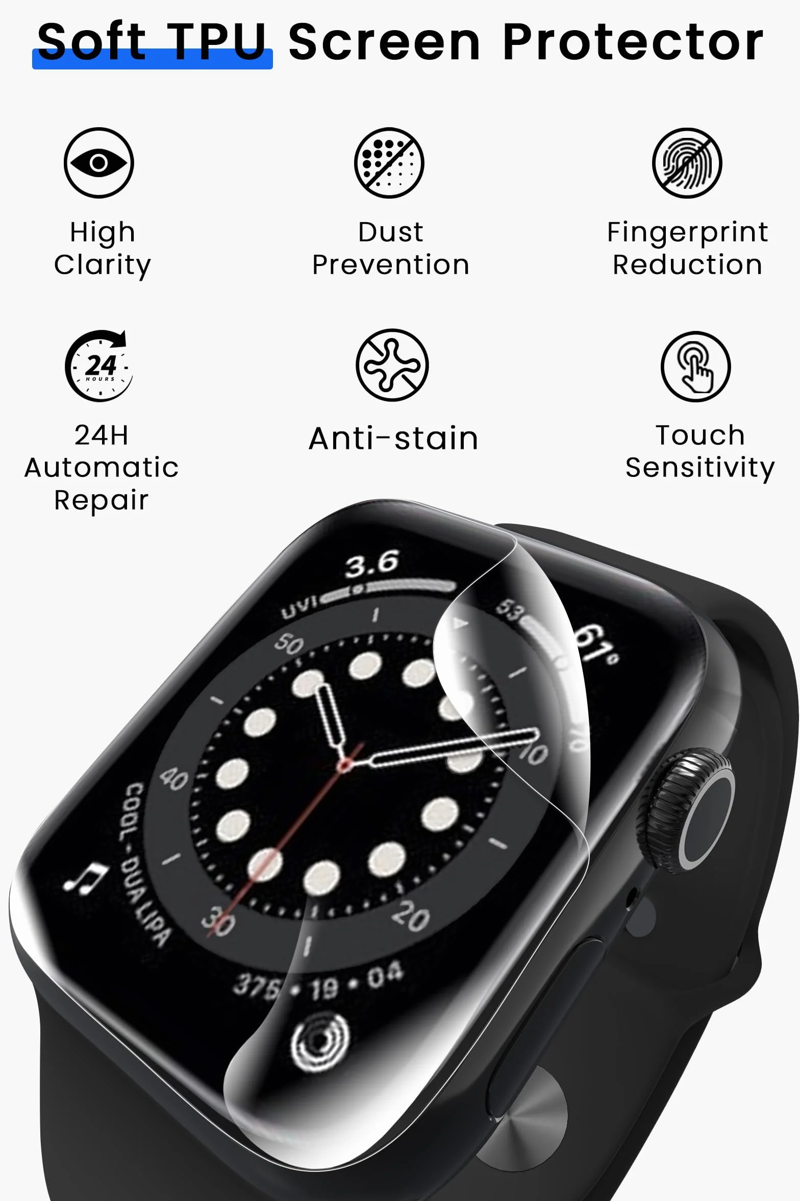 Folia elastyczna TPU dla Apple Watch Folia ochronna wyświetlacza 40mm Kompatybilna z Apple Watch Series 6/5/4/SE Smartwatch Ultra-Thin HD Folia ochronna wyświetlacza dla iWatch