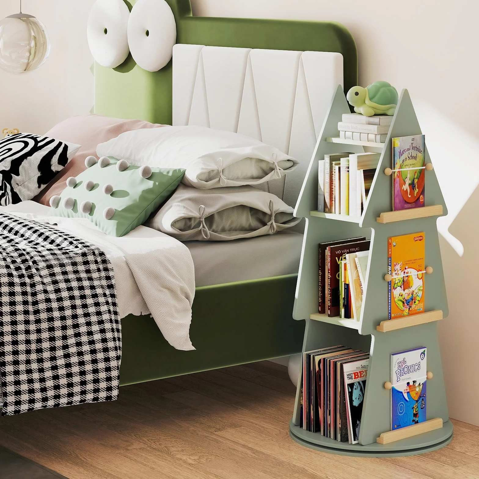 COSTWAY Regał na książki obracany 360° 4 poziomy Ø 48 x 102 cm zielony