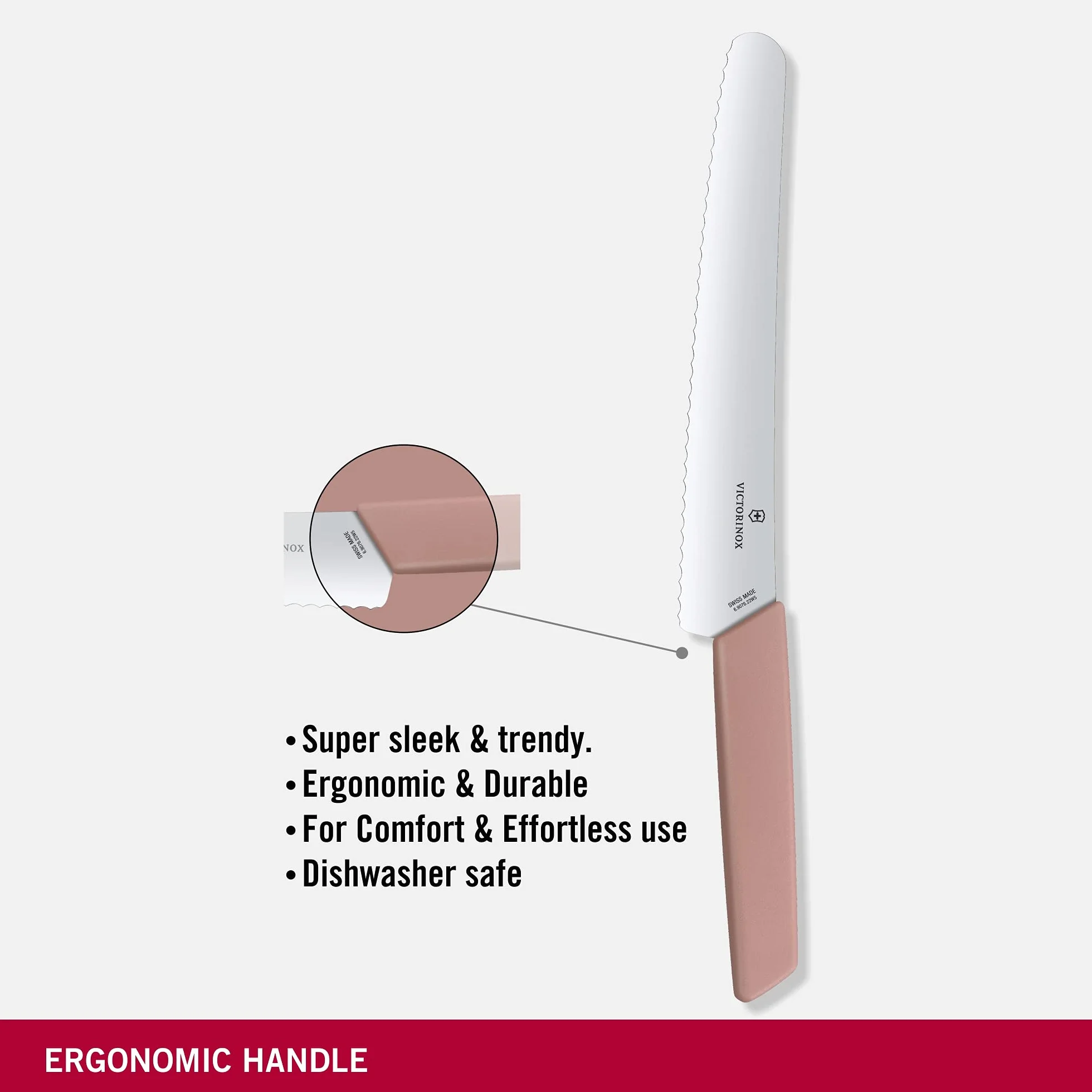 Victorinox Swiss Modern Brot- und Konditormesser, extra scharfe Klinge mit Wellenschliff, Apricot-Rosa