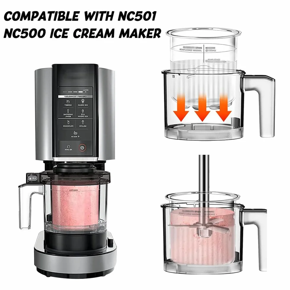 Pojemnik na lód Ninja Creami Deluxe NC501 NC500, 4-częściowy zestaw pojemników na lody spożywcze, wielokrotnego użytku, pojemnik na lód z pokrywką, pojemnik na lody z szufelką do lodów żelowych,