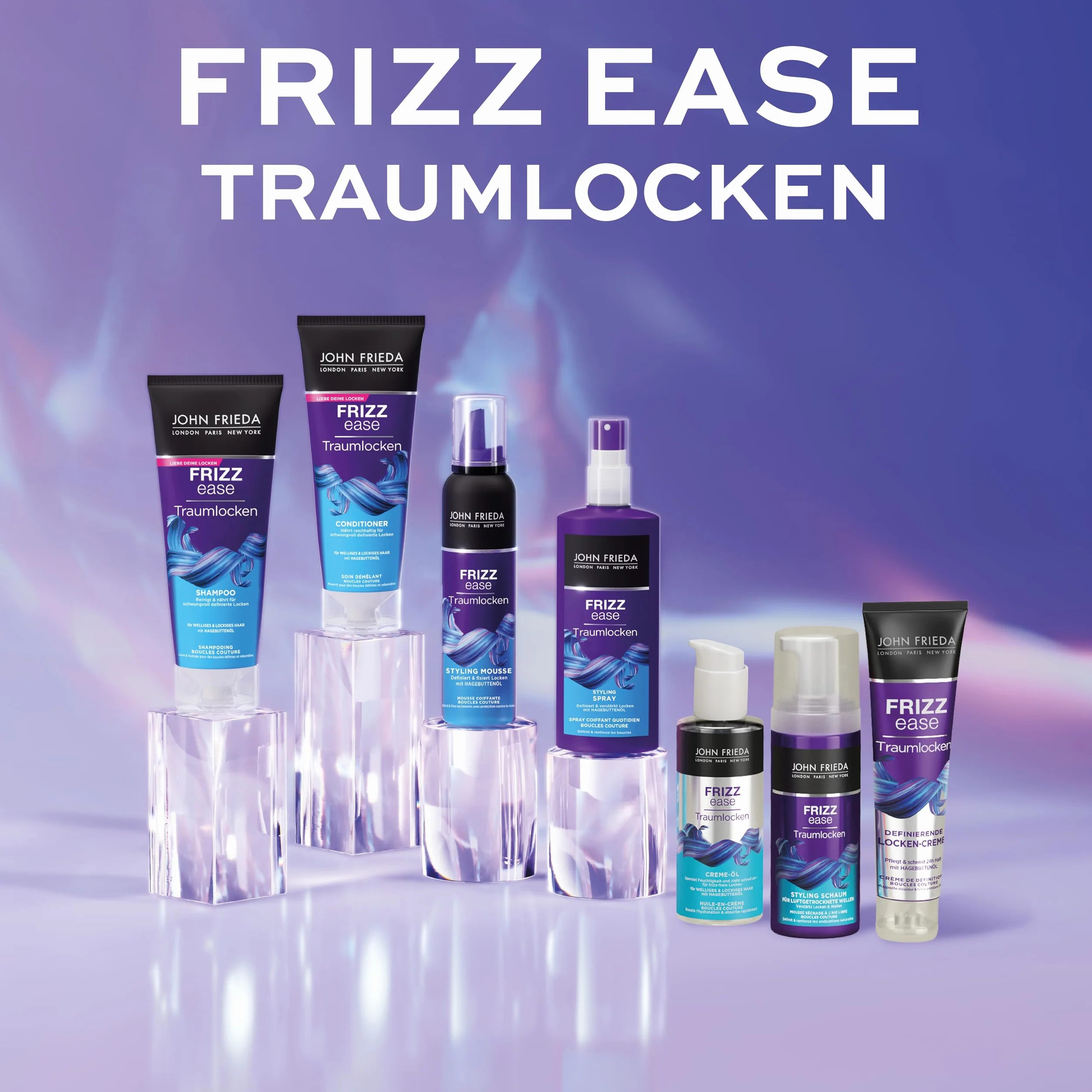 John Frieda Frizz Ease Traum-Lousse Styling Mousse – zawartość: 200 ml – z ochroną przed wysoką temperaturą – definiuje i utrwala loki – blask