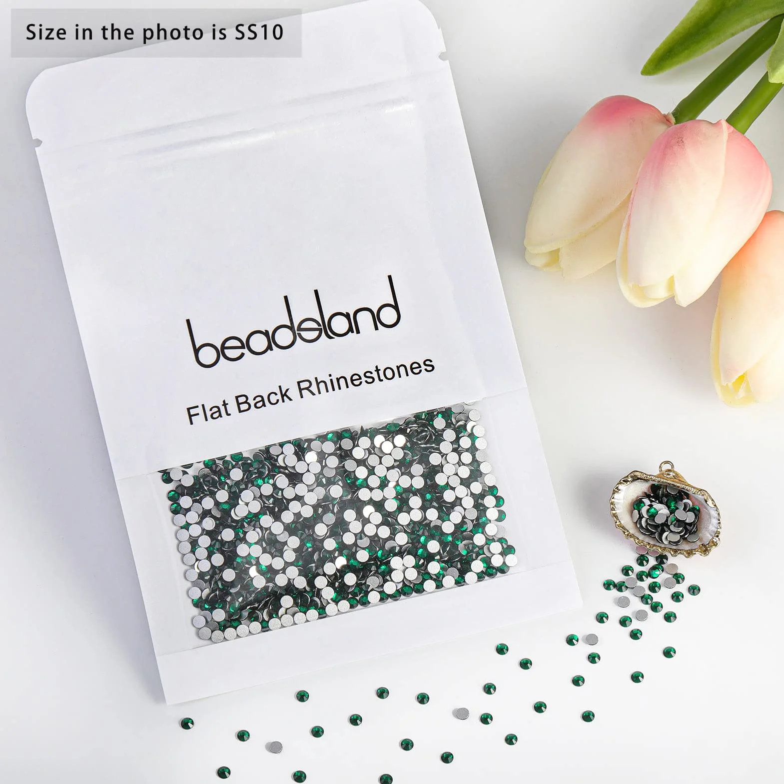 BEADSLAND 1440 sztuk, płaskie kamienie stras, kryształki do paznokci, szmaragdowa zieleń, SS10 (2,7-2,8 mm)