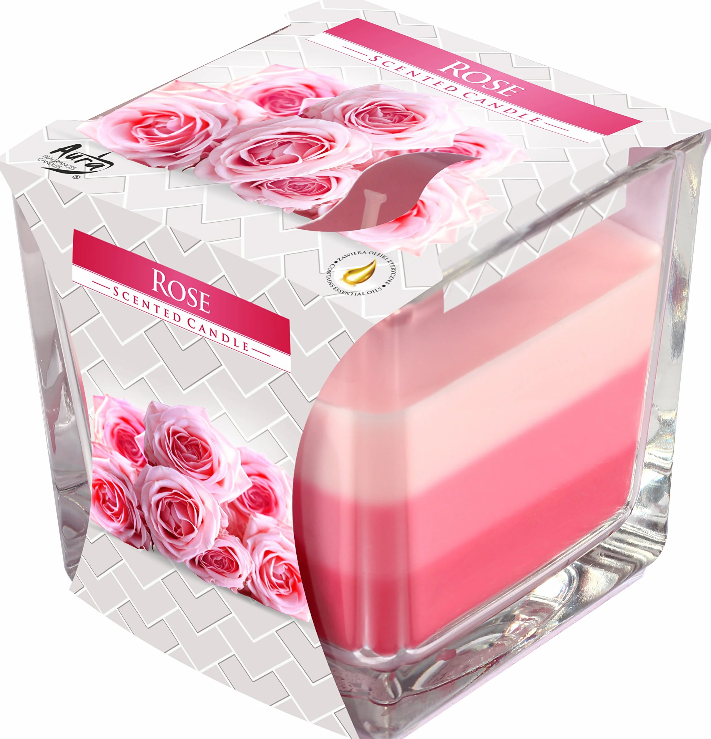 Świeca zapachowa Rosa trzy kolory kwadrat 32 godziny