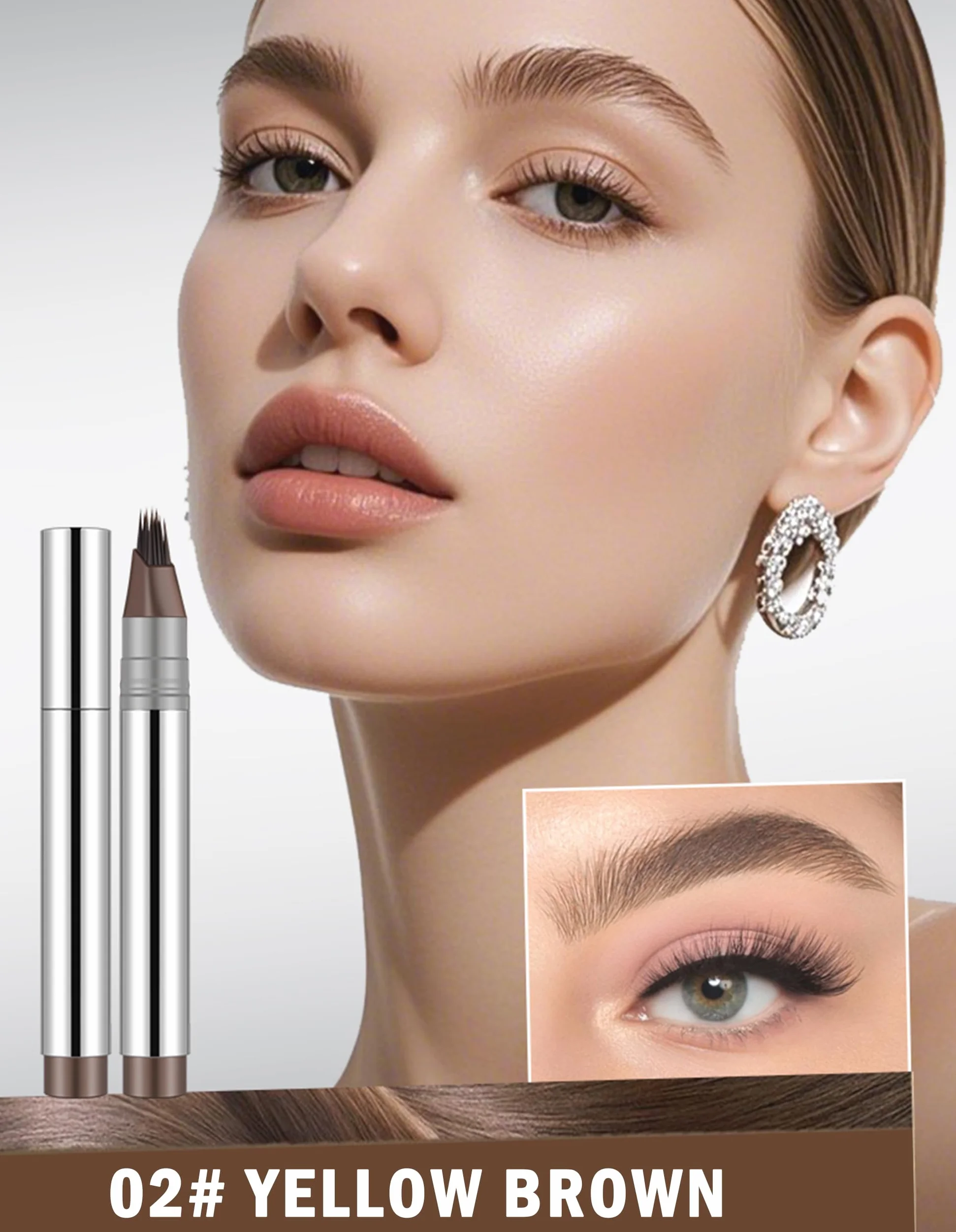 Erinde Braun Microblading kredka do brwi, trwała, wodoodporna i odporna na wycieranie, naturalne i zdefiniowane brwi, z mikrorozgałęzionym aplikatorem #02
