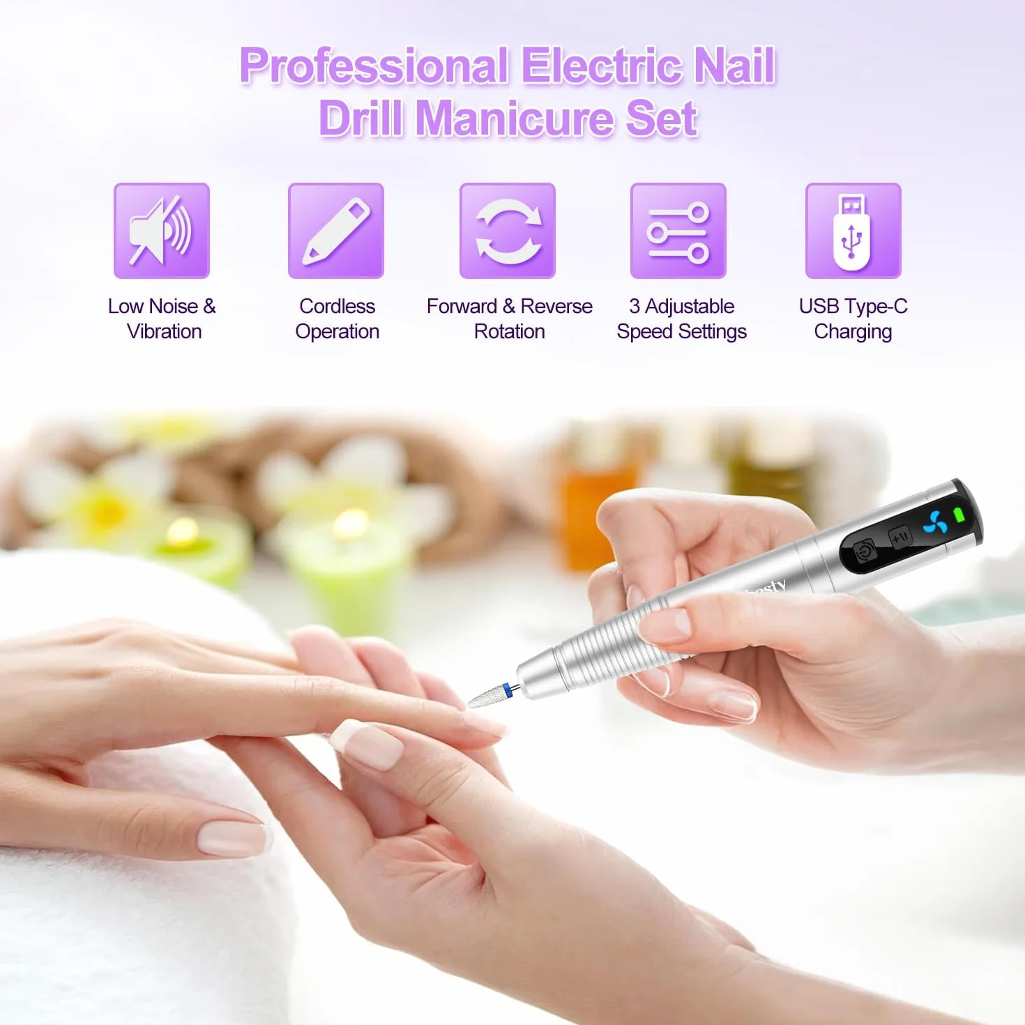 Elektryczna Wiertarka do Paznokci, Asimebesty Elektryczny Pilnik do Paznokci, Profesjonalna Elektryczna Frezarka do Paznokci, Zestaw do Manicure i Pedicure do Szlifowanie, Polerowanie, żel Akrylowy